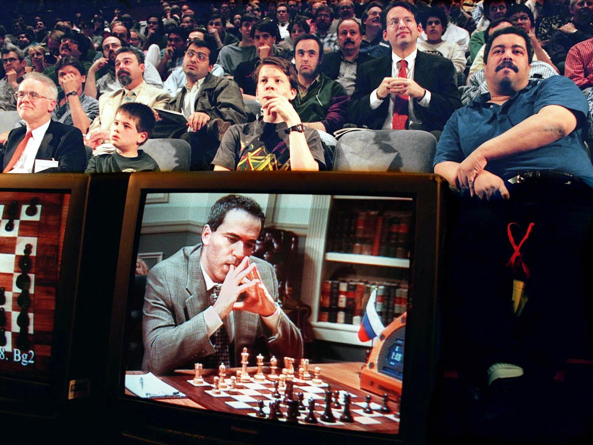 Fans watch the fifth game between Garry Kasparov and the IBM Deep Blue computer