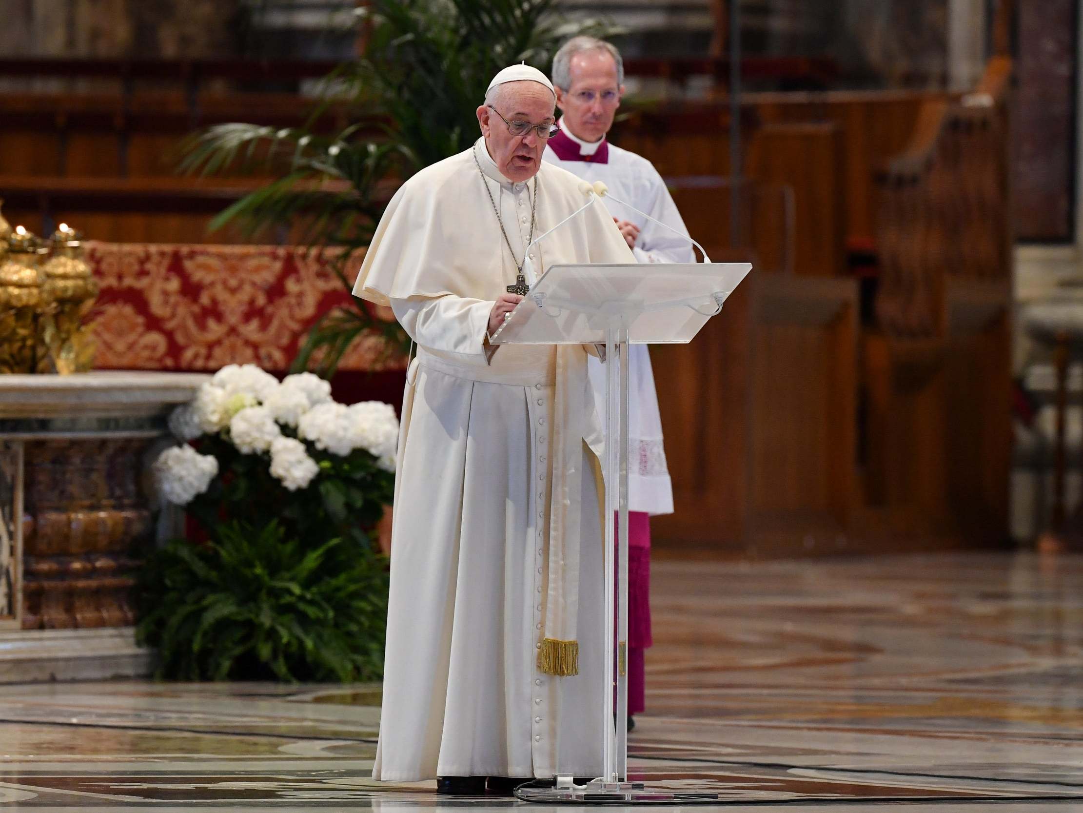 Pope Francis addresses the faithful at the Vatican after celebrating Easter Sunday Mass in St Peter’s Basilica with no public participation due to the coronavirus outbreak, 12 April 2020.