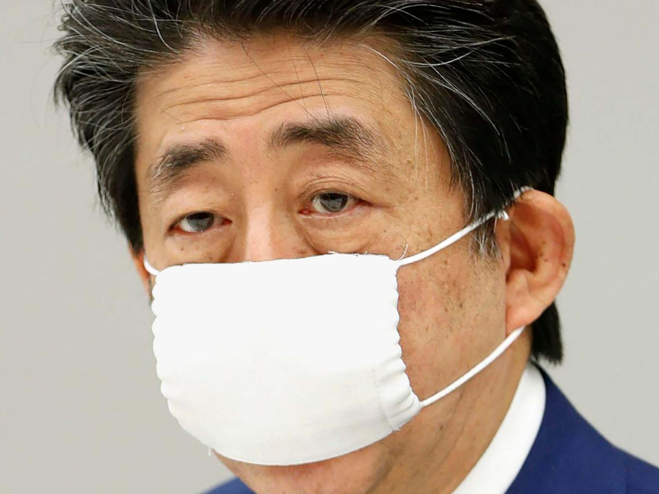 Japan's Prime Minister Shinzo Abe speaks during a meeting of the task force set up to curtail the new coronavirus outbreak