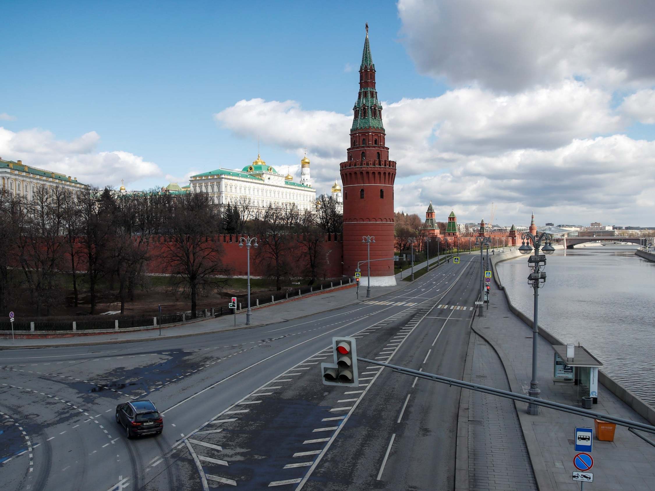 A view shows an embankment of the Moskva River near the Kremlin in central Moscow, Russia