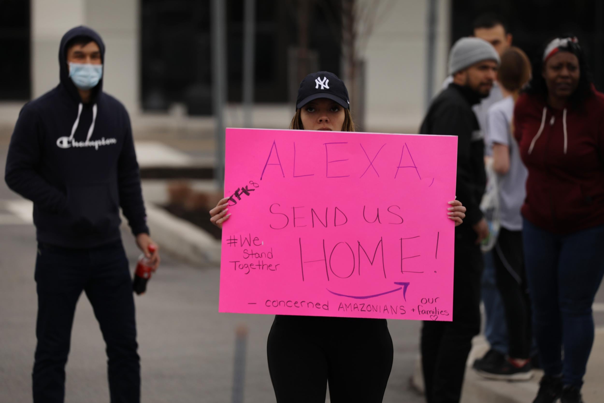 Amazon employees hold a protest and walkout over conditions at the company’s Staten Island distribution facility in March