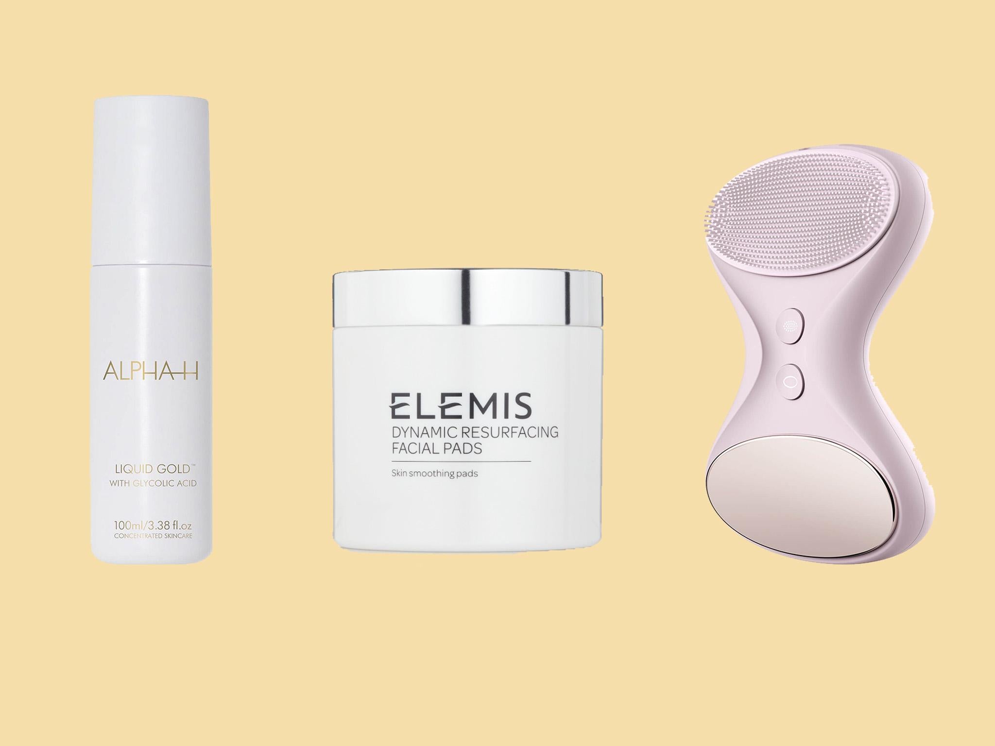 Alpha-H Liquid Gold with Glycolic Acid; Elemis Dynamic Resurfacing Facial Pads; BeGlow TIA Sonic Skincare System