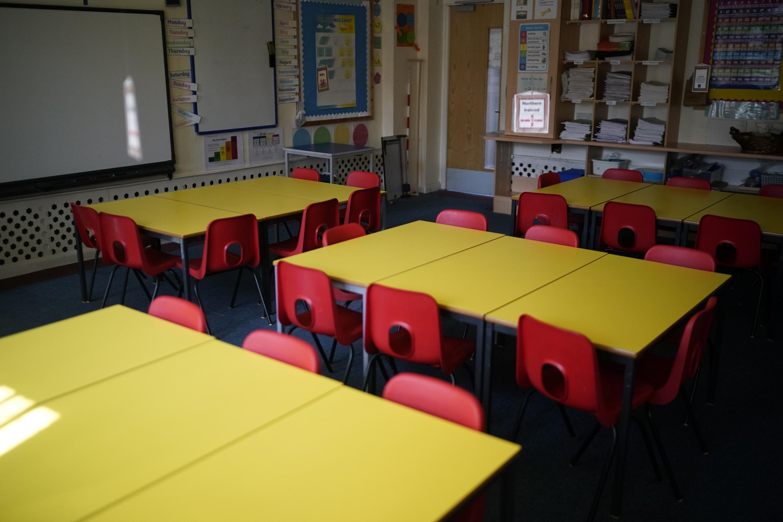 A classroom lays dormant at Oldfield Brow Primary School during the coronavirus lockdown in Altrincham, England