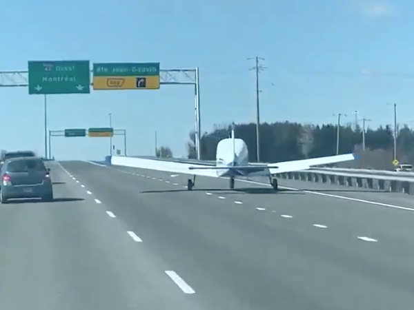 The plane landed on Highway 40 near Quebec City on Thursday morning