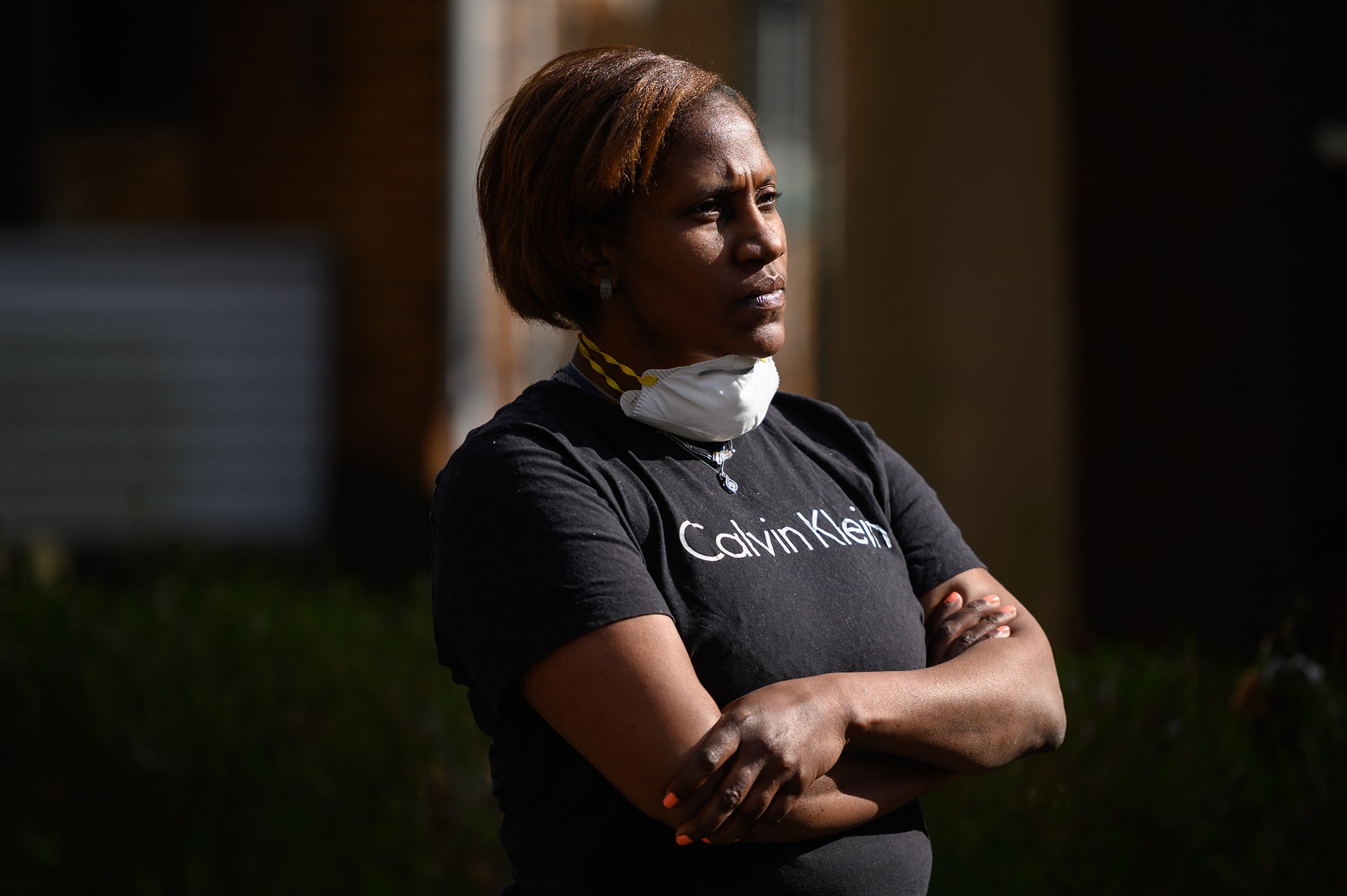 Tamera Witherspoon, a nurse at Brighton Rehabilitation and Wellness Centre, stands in front of her home in April in Aliquippa Penyslvannia