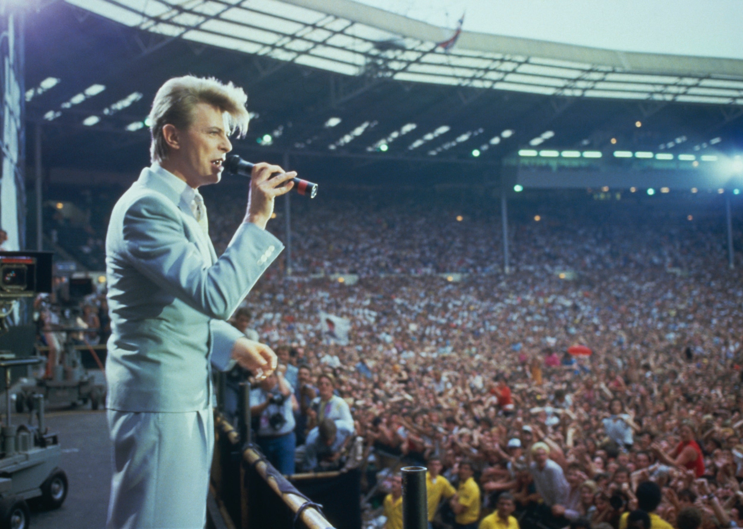 Not in space, but still out of this world: David Bowie performs at Live Aid (Getty)