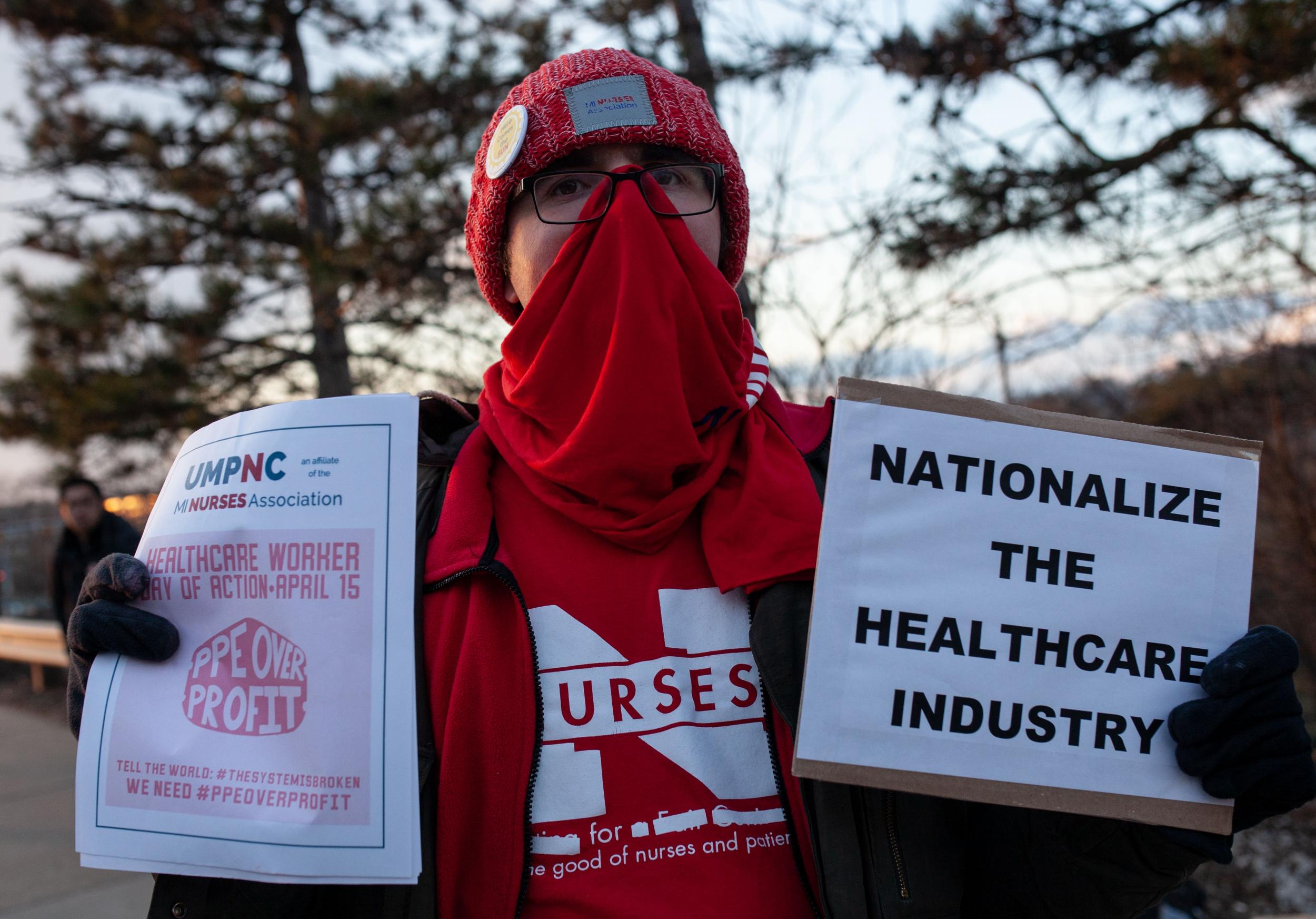 Protests like this one in Ann Arbor, Michigan, demanding a nationalised healthcare system in America, have become a common occurrence since Covid-19 struck