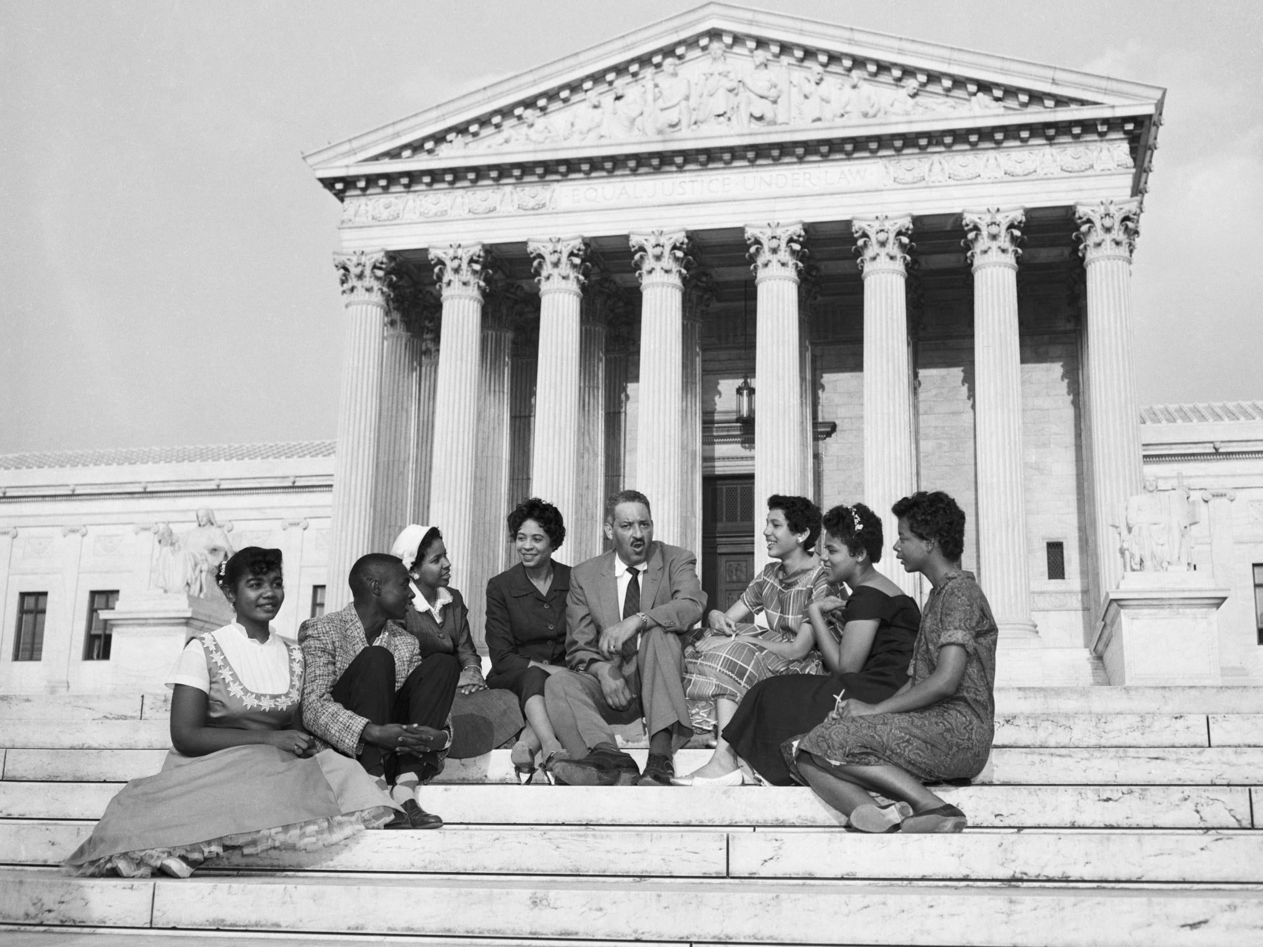 Free-speech champion Thurgood Marshall and civil-rights activist Daisy Bates visit students at Central High School