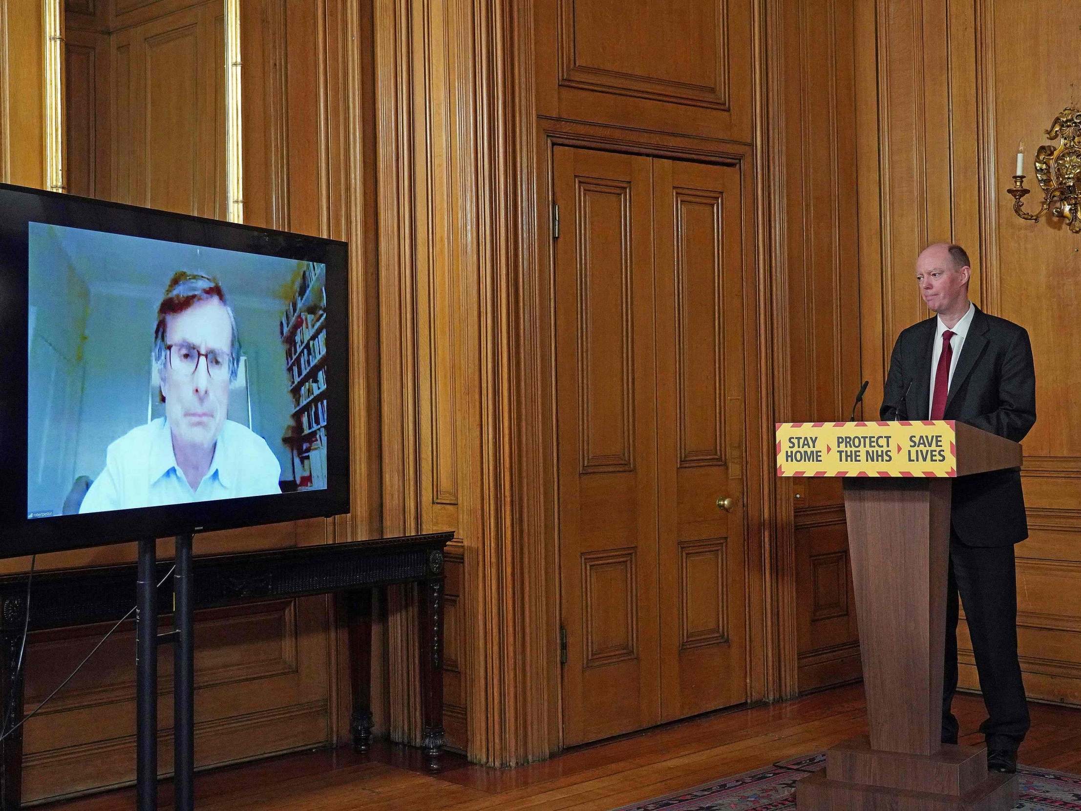 Chris Whitty, chief medical officer for England, takes a question from ITV’s Robert Peston