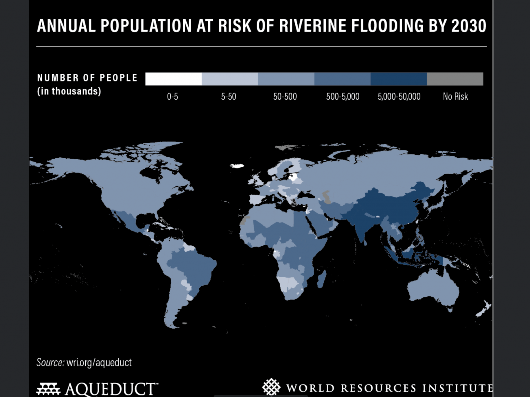 Annual population at risk of riverline flooding by 2030