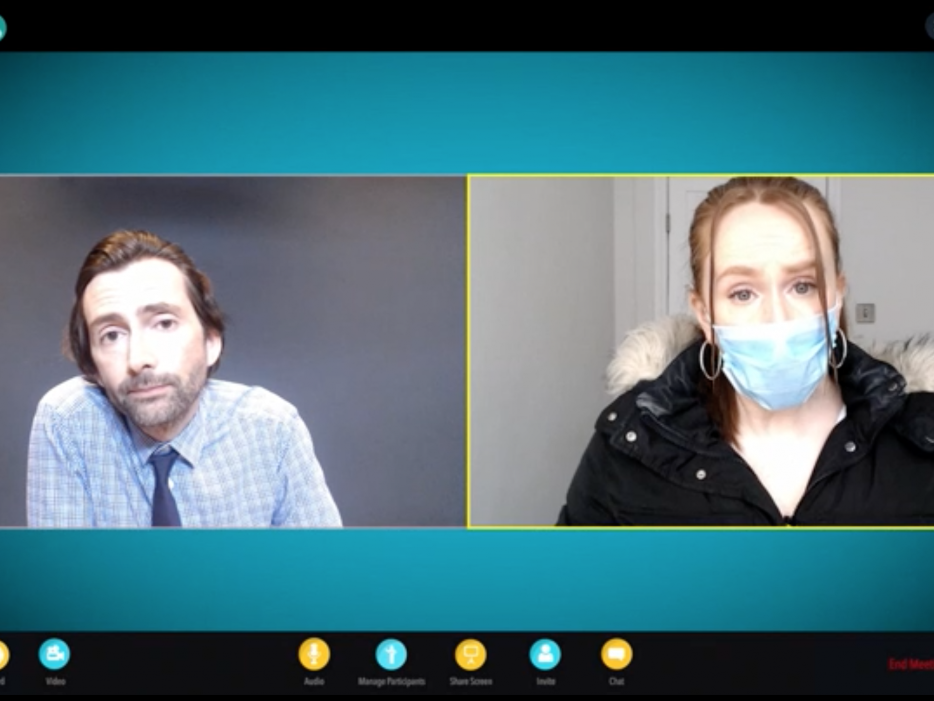 David Tennant and Cathrine Tate, who reprises her character of the schoolgirl, Lauren