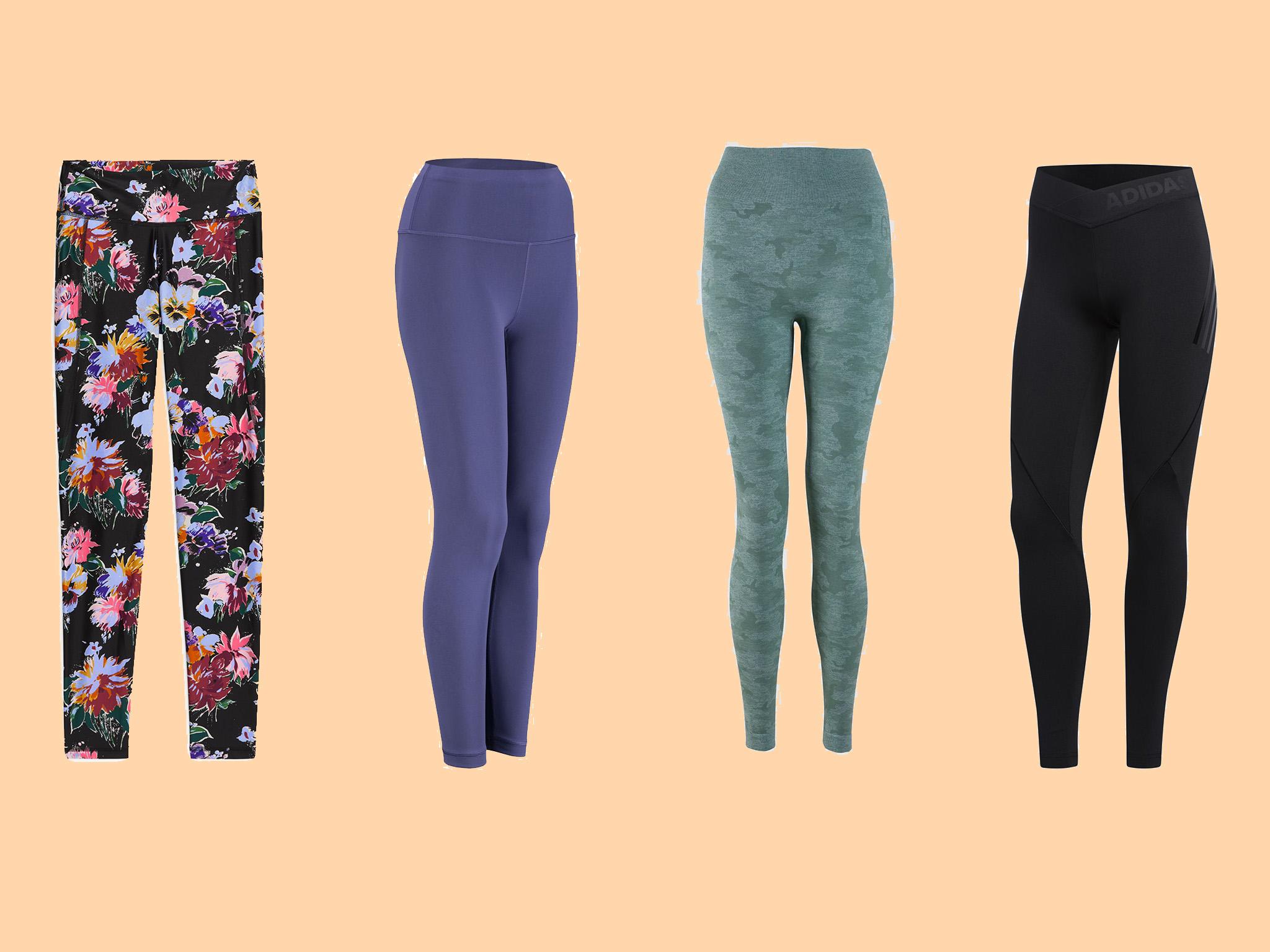 (L-R) Printed Econyl Tights, £55, Arket; Wunder Train High-Rise Tight 25", £59, Lululemon; Camo Seamless Leggings, £50, Gymshark; How We Do Long Leggings, £70, Adidas