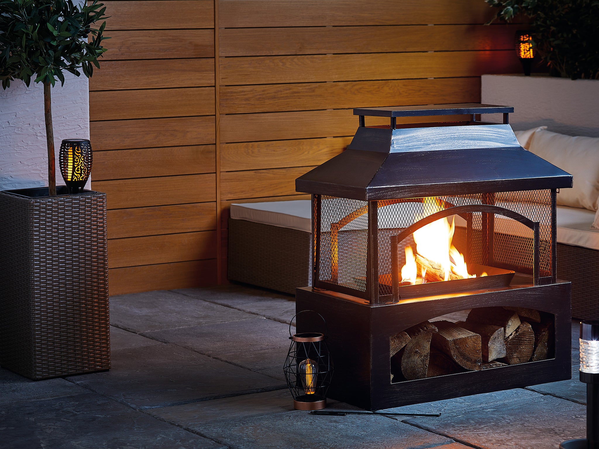 Stay warm and cosy after the sunsets with the bargain log burner too