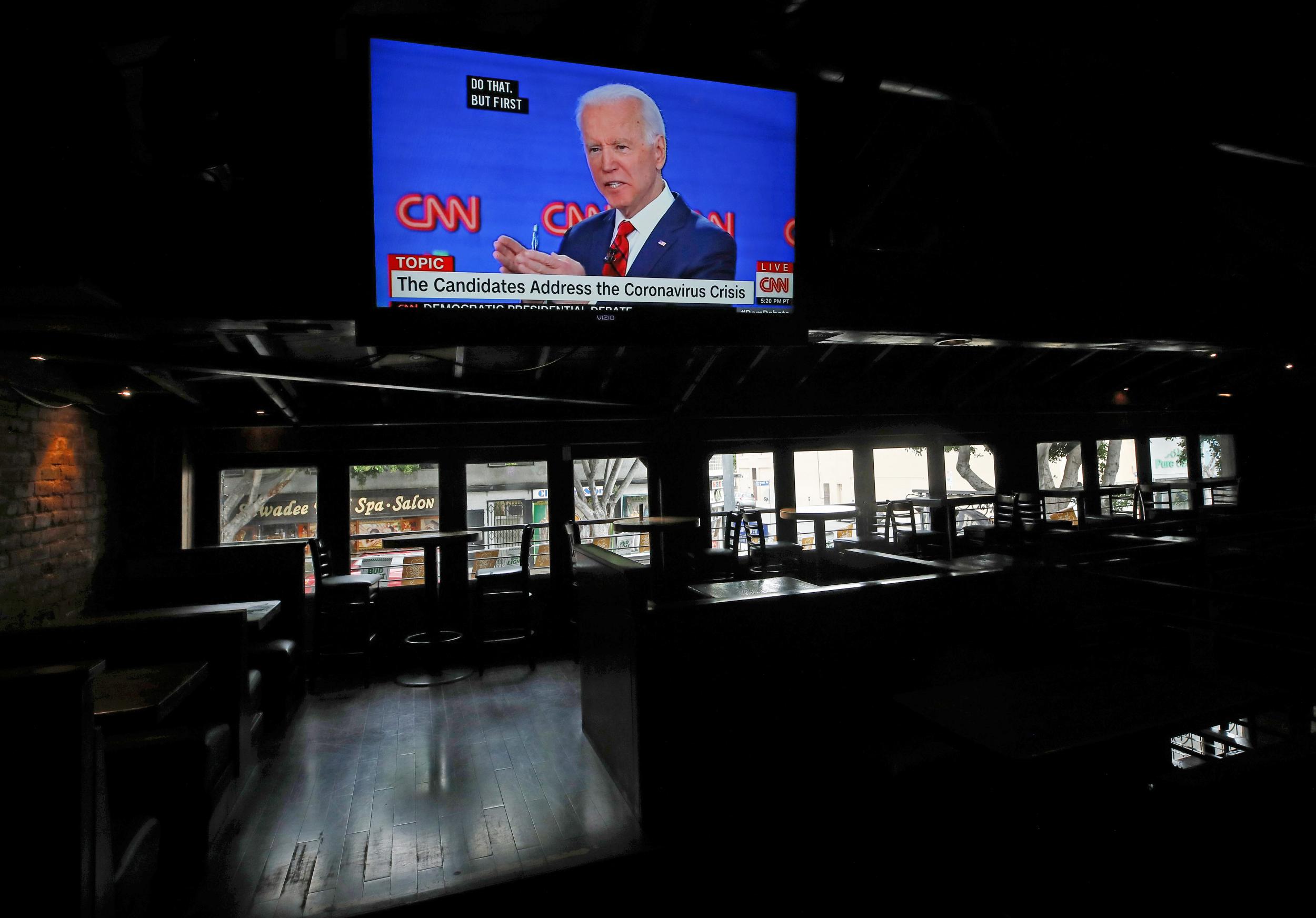 Democratic presidential candidate former Vice President Joe Biden speaks about the coronavirus crisis on a live broadcast