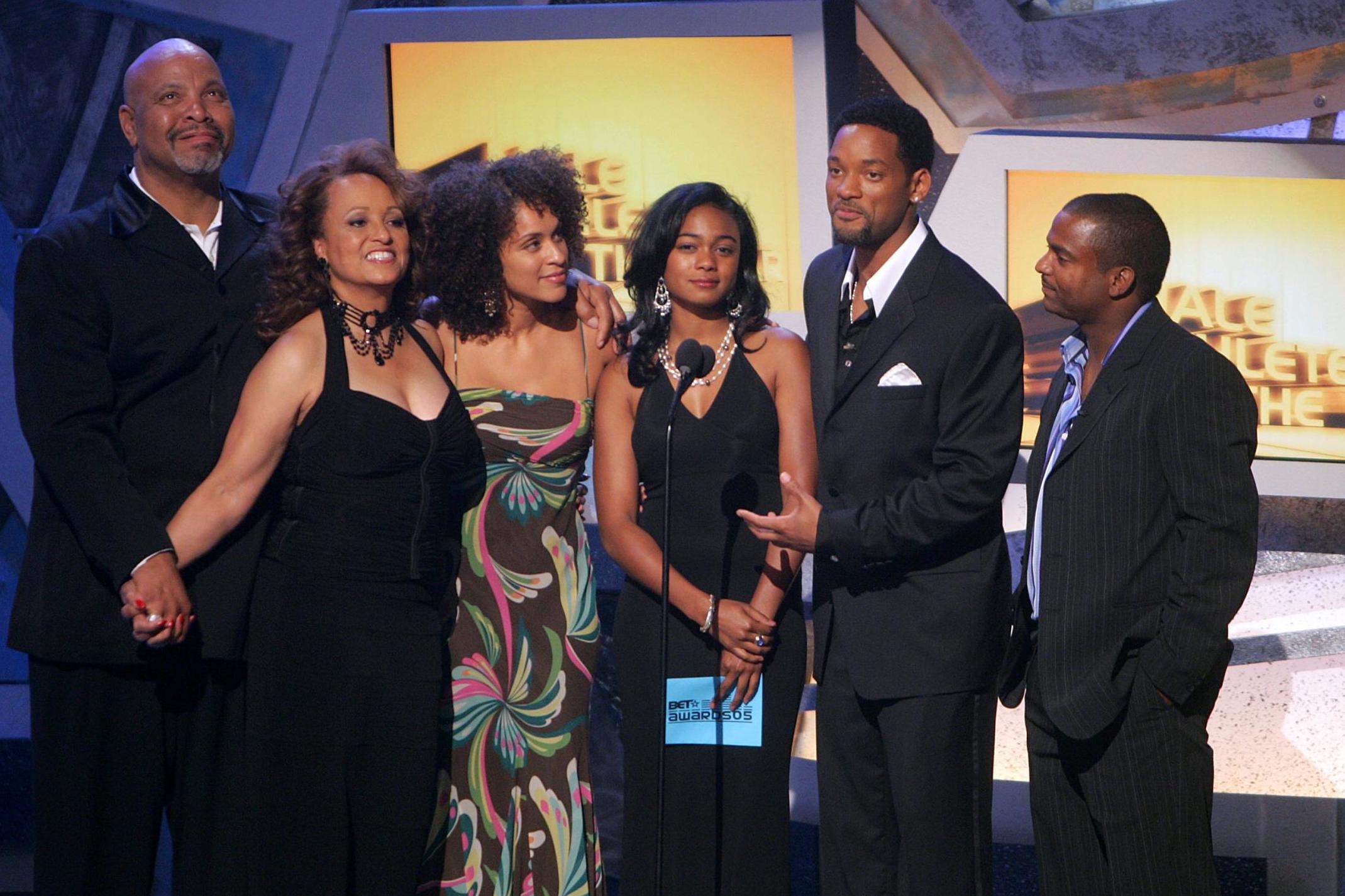 James Avery, Daphne Maxwell Reid, Karyn Parsons, Tatyana Ali, Will Smith, and Alfonso Ribeiro on 28 June 2005 at the BET Awards in Hollywood, California.