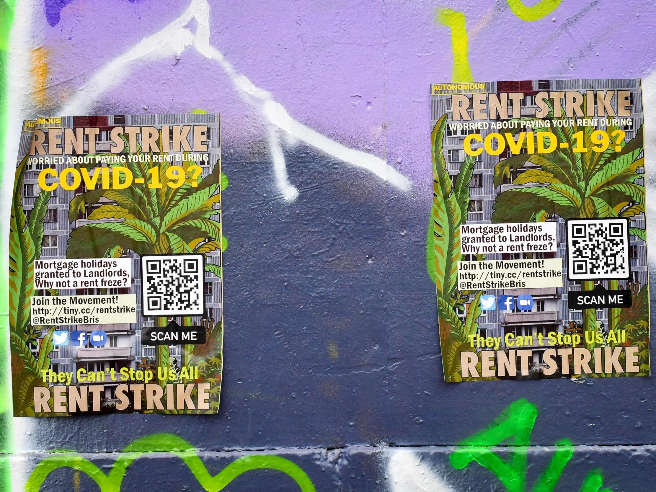 Posters advocating a rent strike in Bristol (PA)