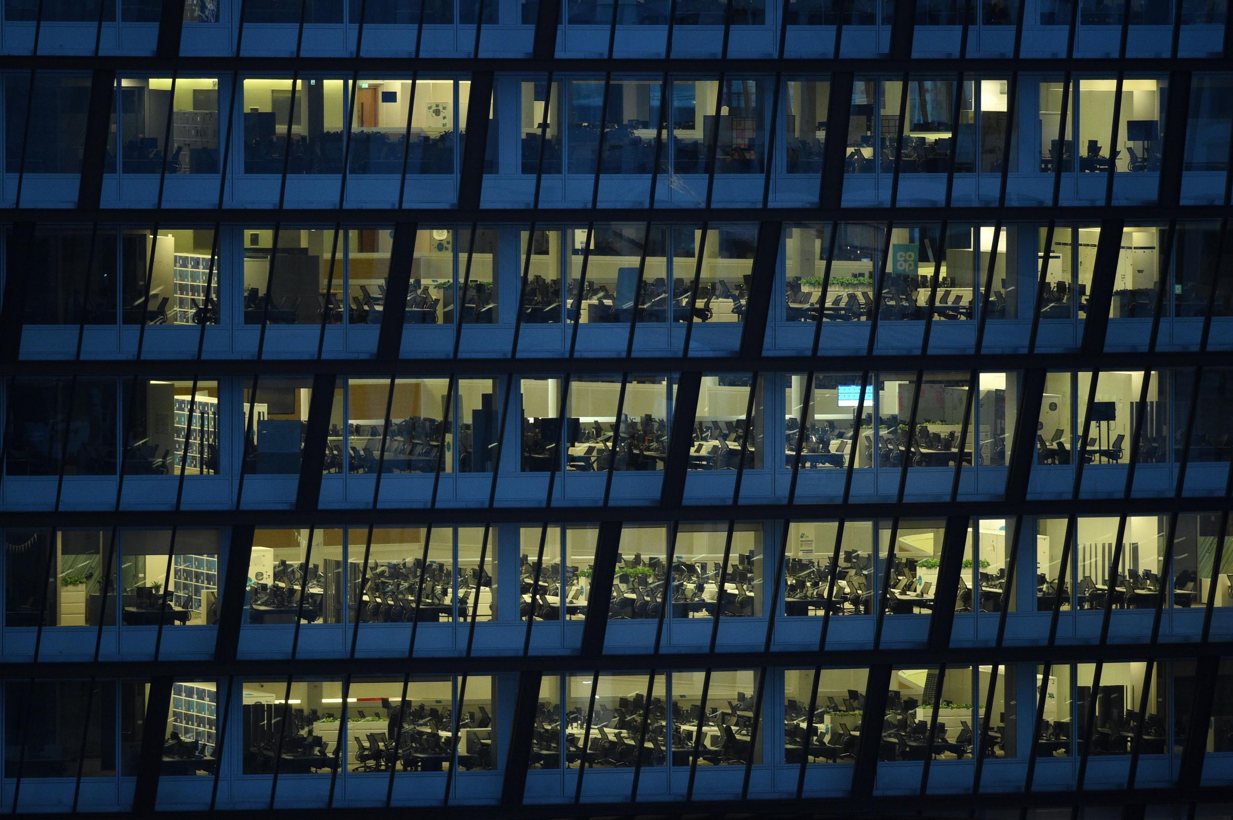 The empty offices at Co-op headquarters, pictured in Manchester.