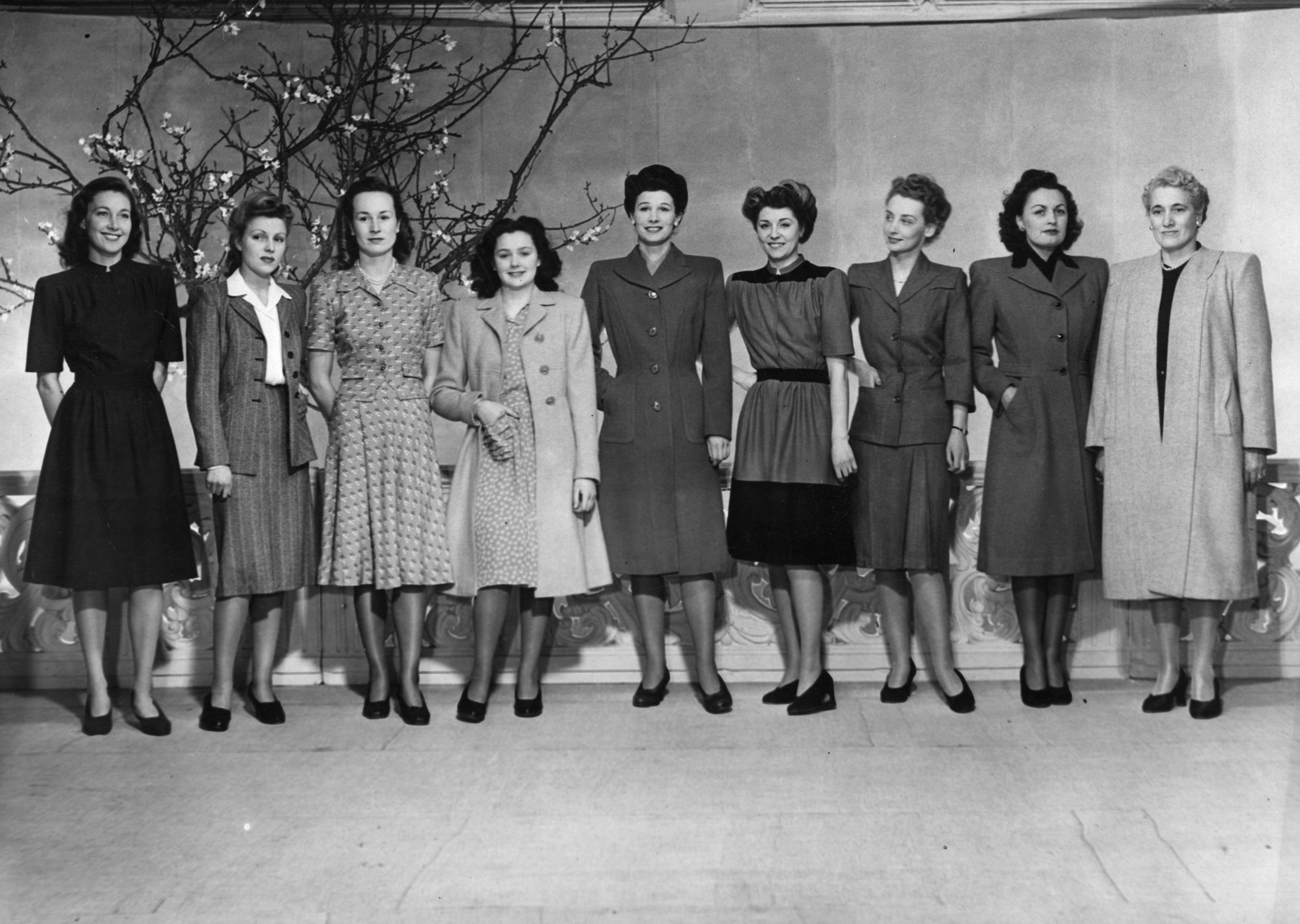 Models showing the utility range at Selfridges on Oxford Street, London, in March 1945 (Fox Photos/Getty)