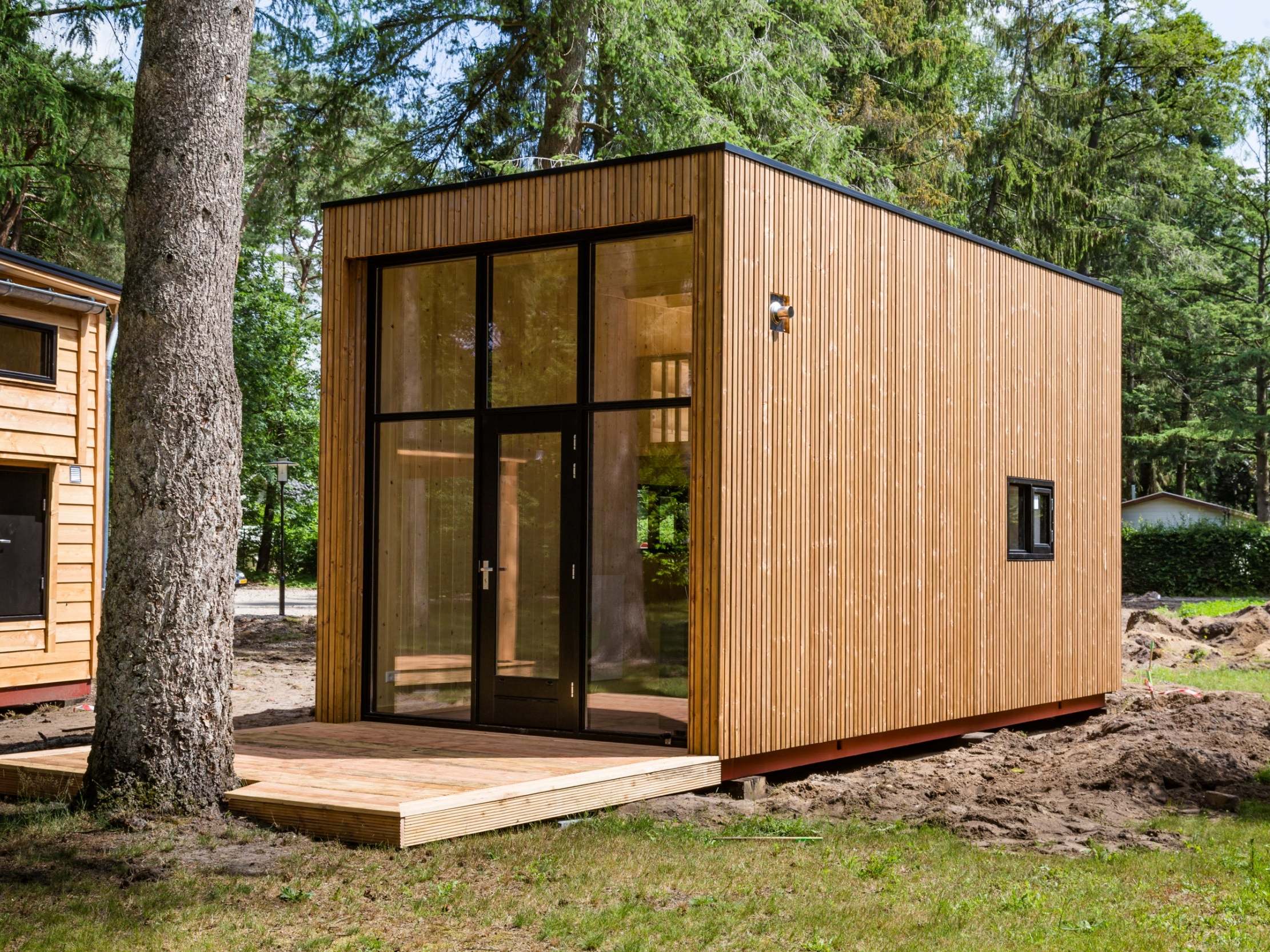 A wooden tiny house under construction in Beekbergen, Netherlands
