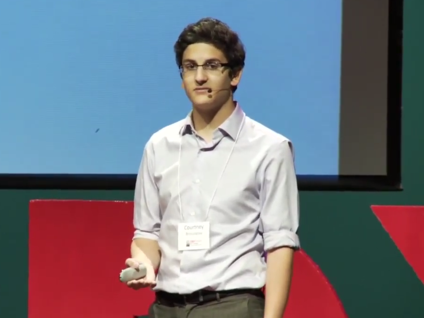 Courtney Brousseau talking during his ted talk in 2015