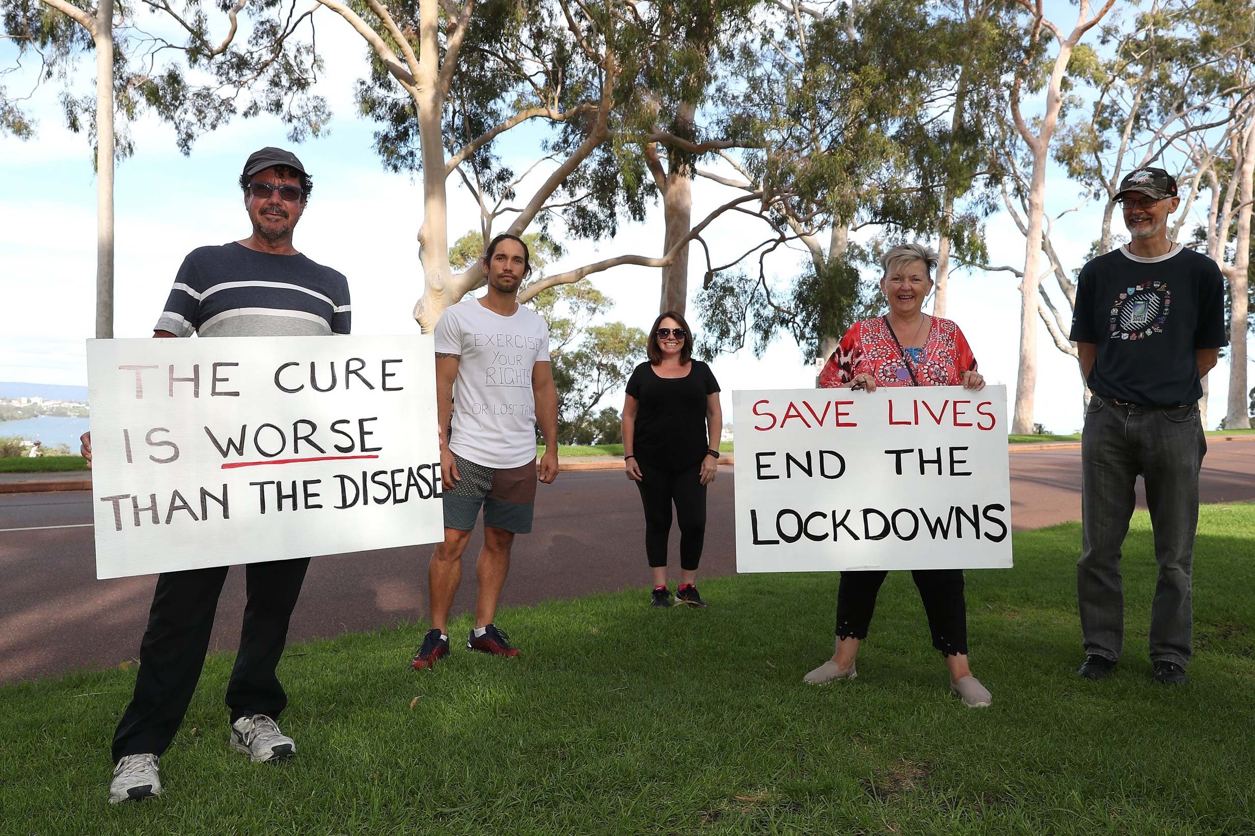 Australians in Perth protest against the tough restrictions on movement (Getty)