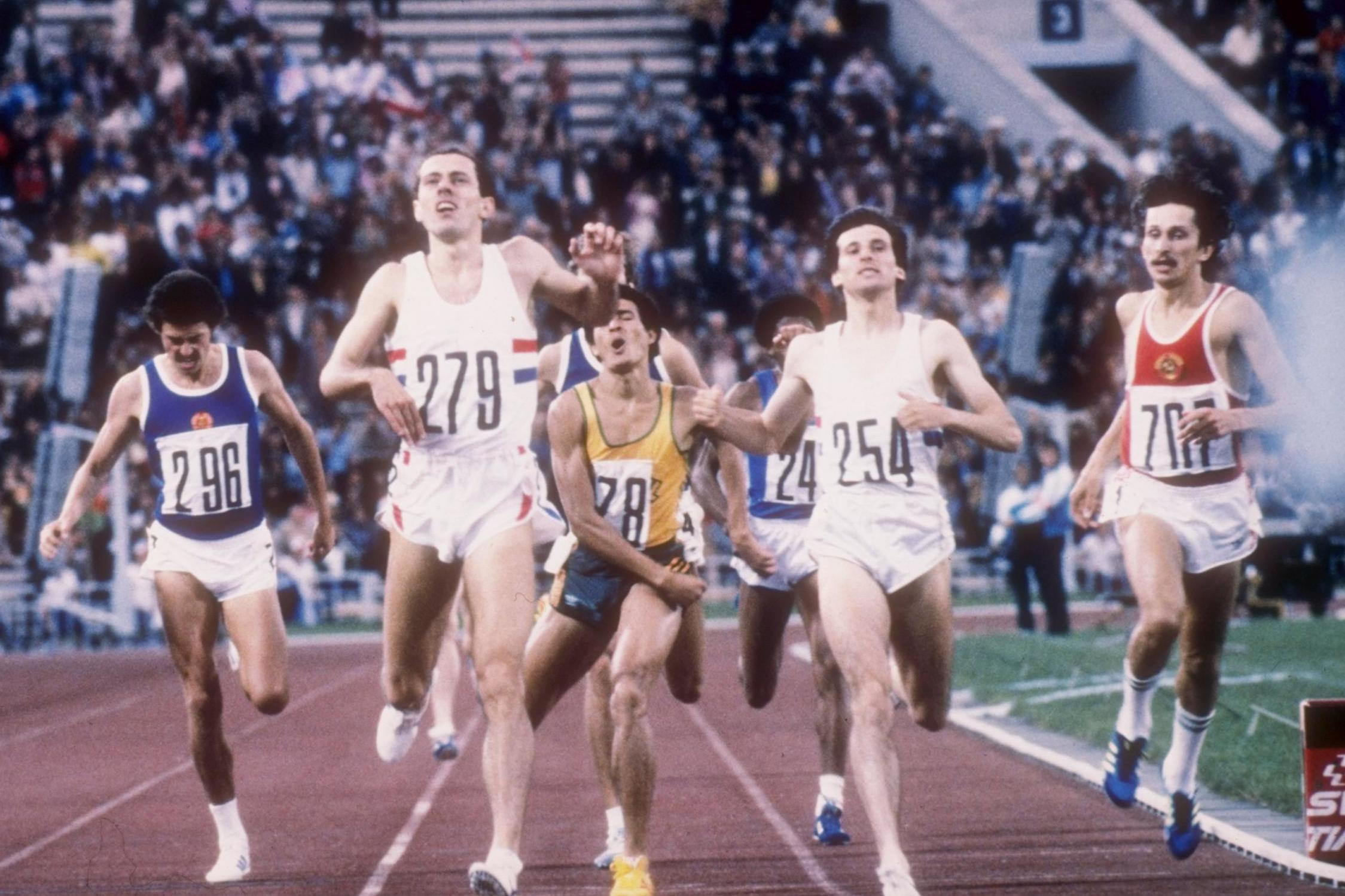 Steve Ovett (279) pulls ahead of Sebastian Coe (254) to win at the Olympic Games in Moscow in 1980 (Getty)