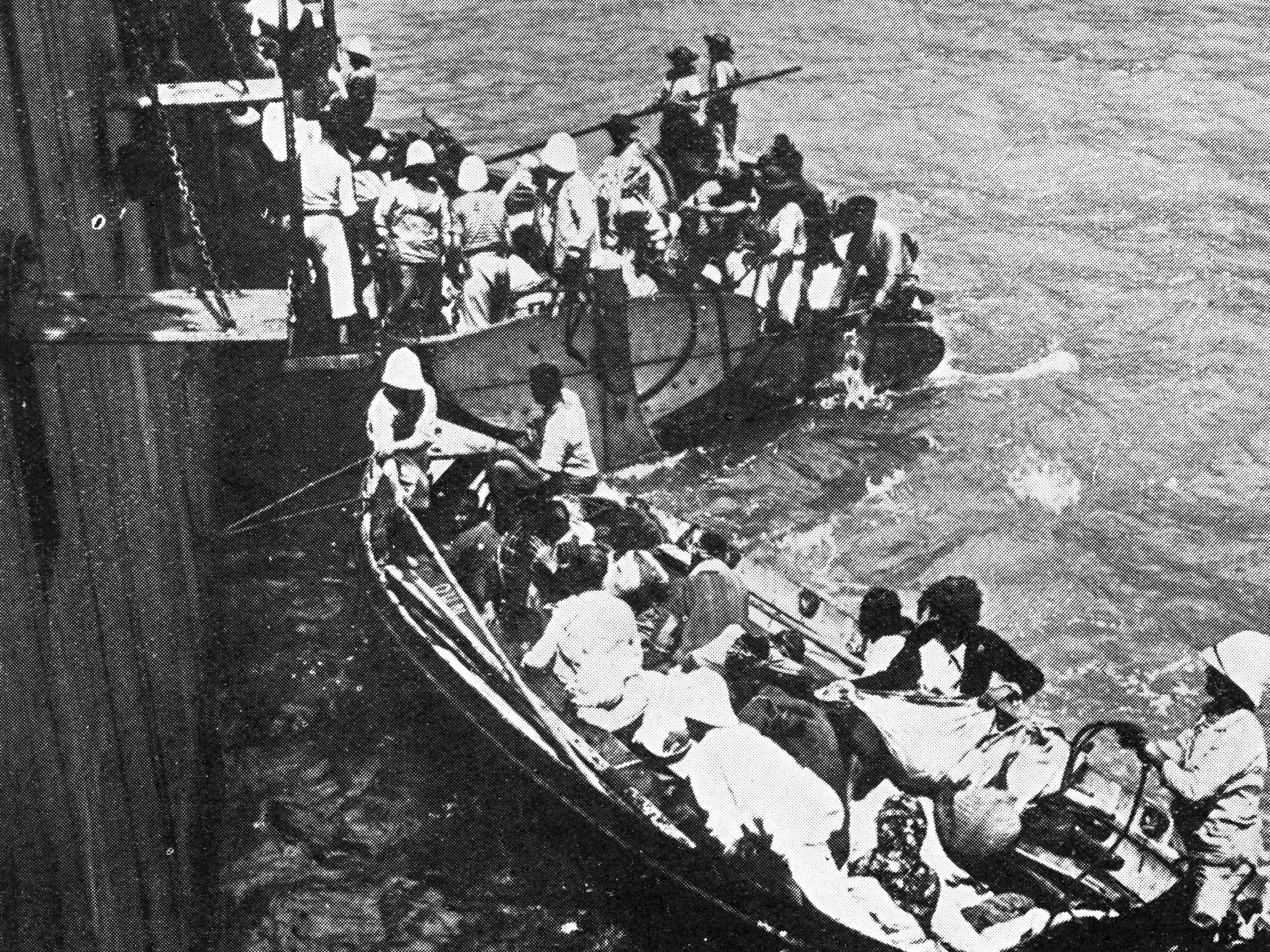 A French warship rescues Armenian refugees fleeing from the massacre of their people by Turkish forces