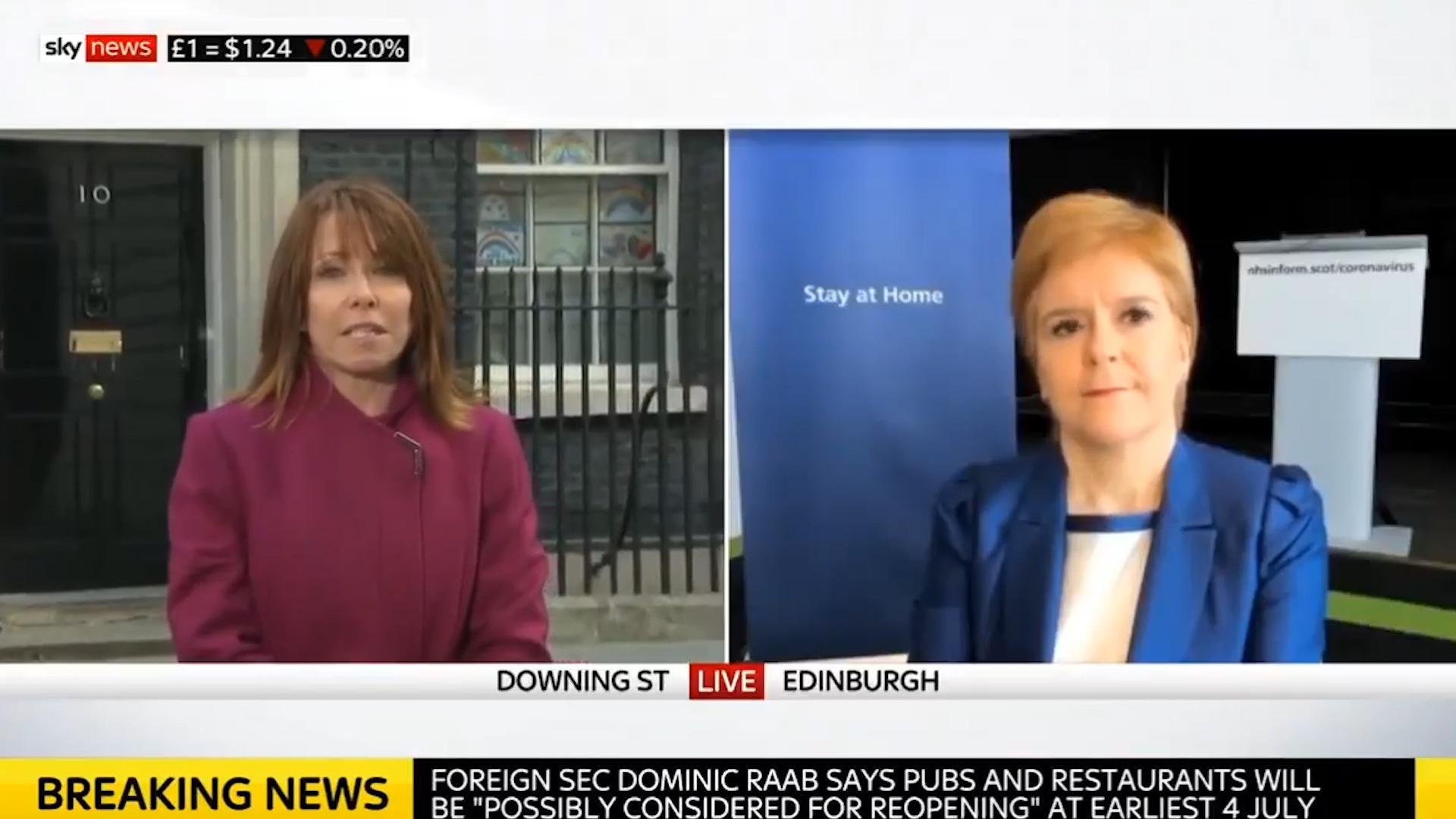 Nicola Sturgeon appears annoyed after Kay Burley cuts to Matt Hancock