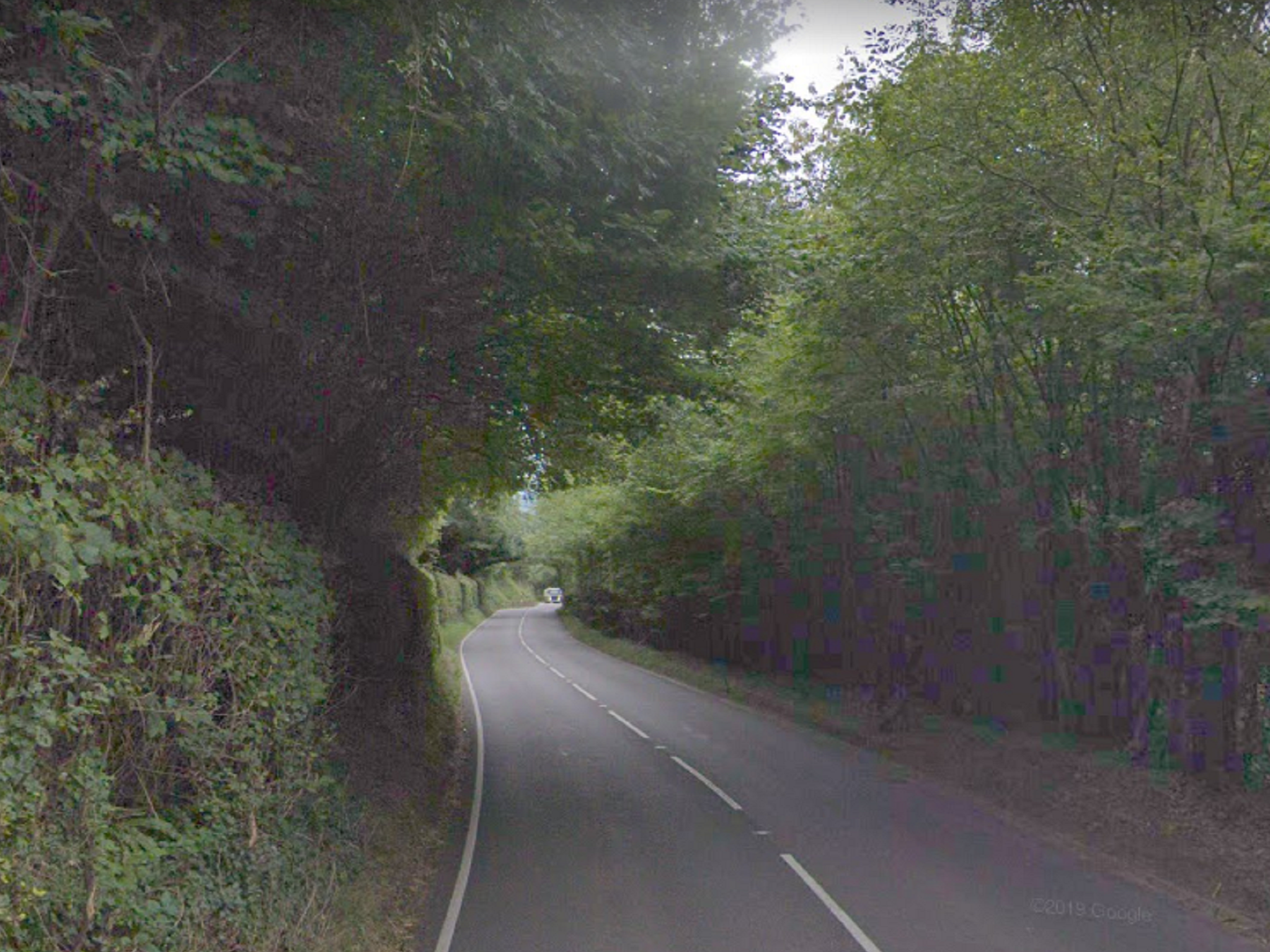 General view of the A4136 between Monmouth and Coleford in the Forest of Dean, Gloucestershire.