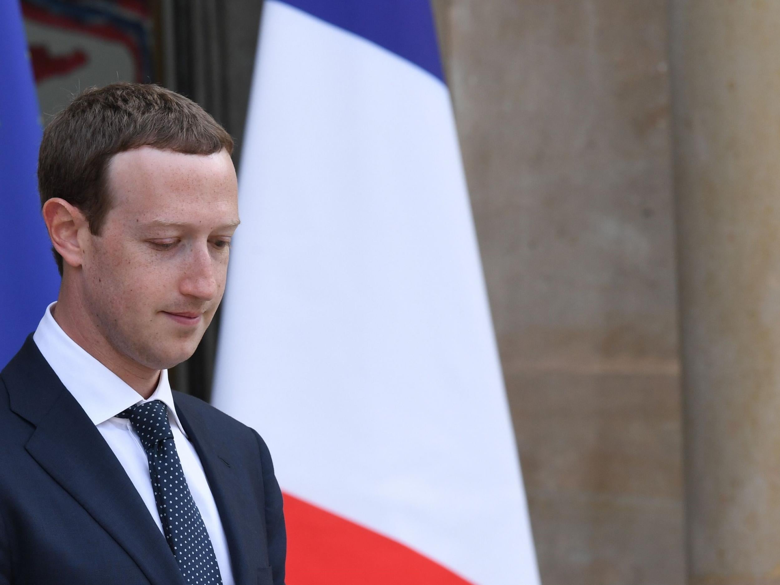 Facebook CEO Mark Zuckerberg at the Elysee presidential palace, in Paris, on 23 May, 2018 following a meeting with French President on the day of the Tech for Good summit