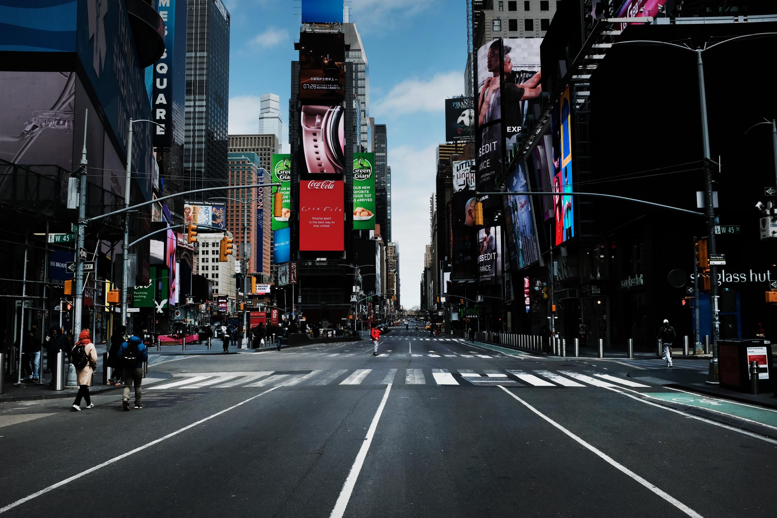 Times Square mostly empty in March as schools, businesses and places of work begin to shut down