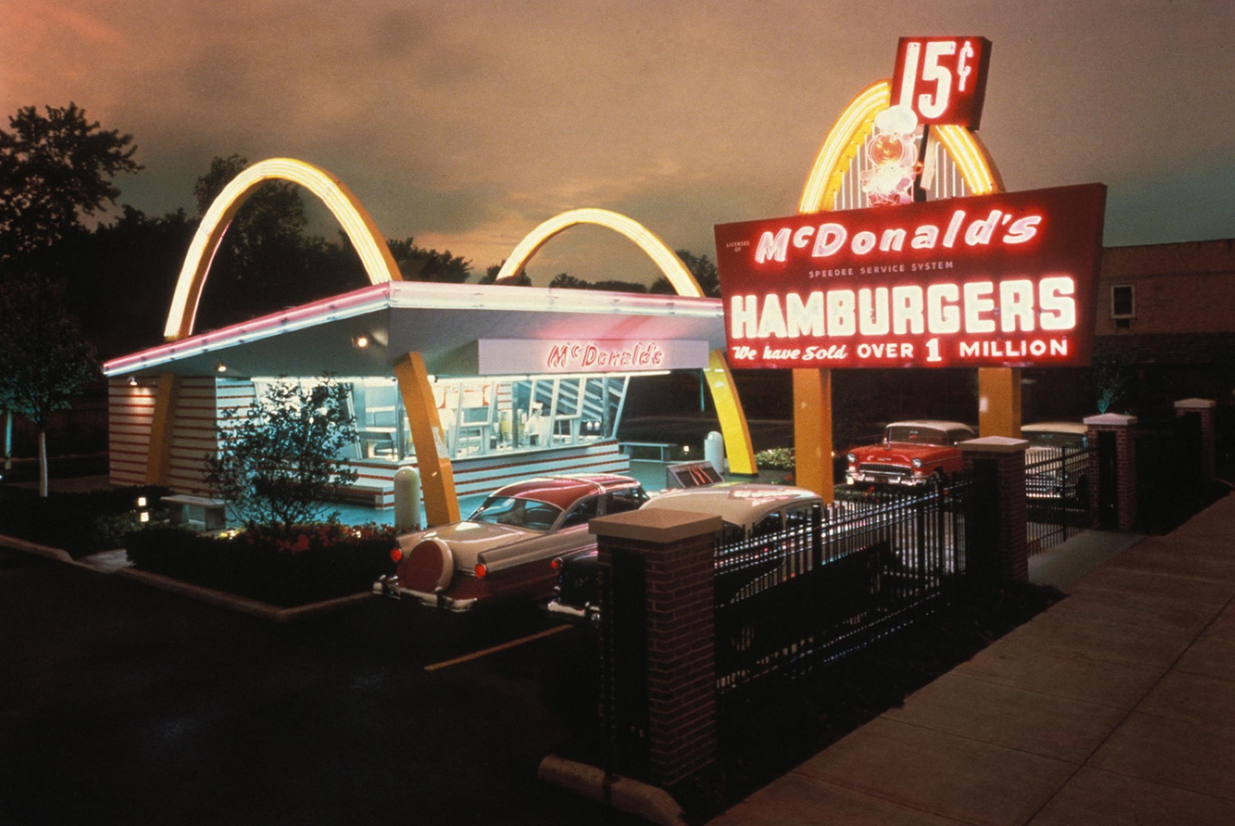 A recreation of the first McDonalds restaurant opened by McDonalds Corporation founder Ray Kroc in Des Plaines Illinois on 15 April 1955