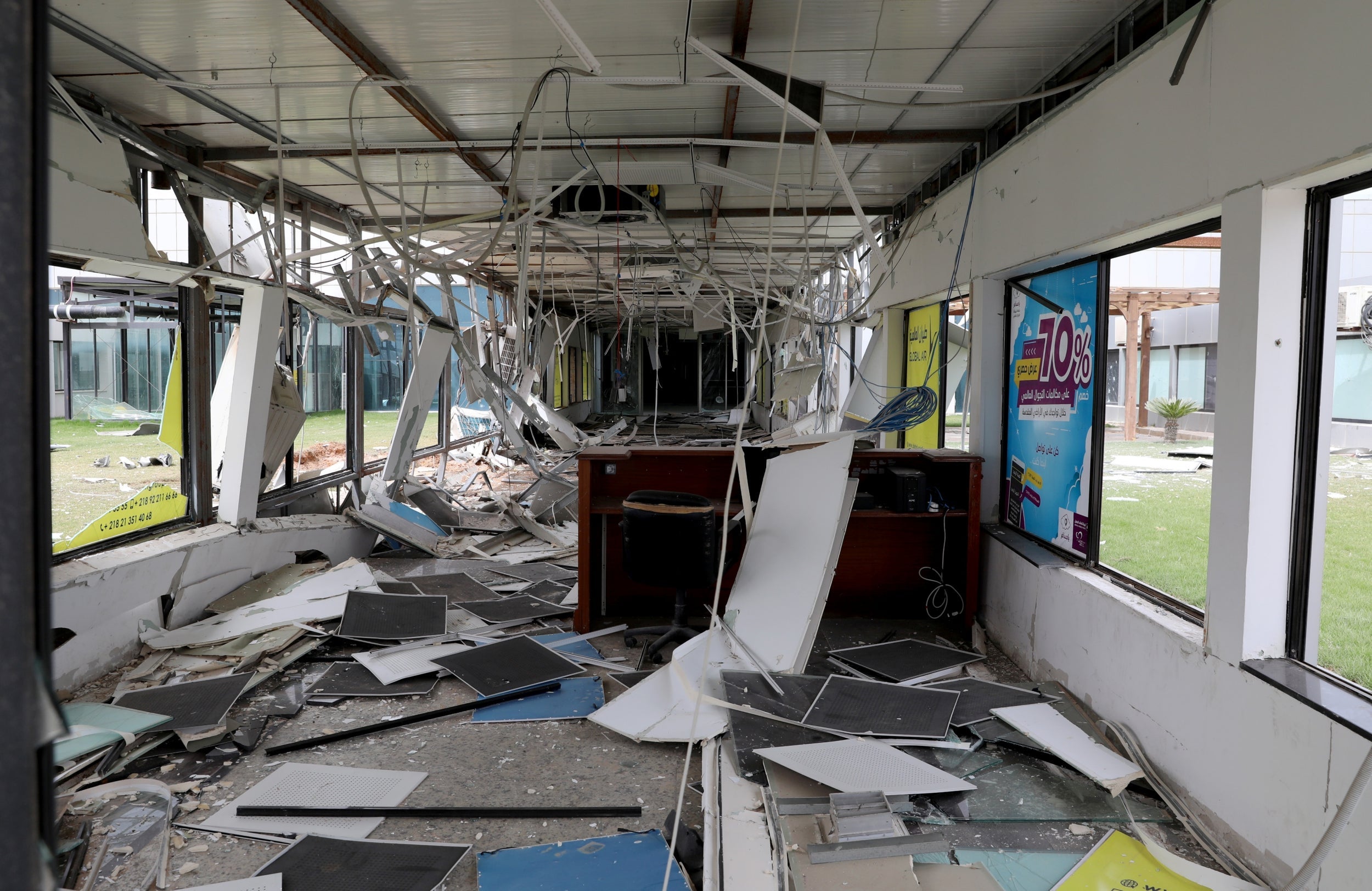 A view shows damage at Tripoli’s Mitiga airport after it was hit by shelling in Tripoli, Libya