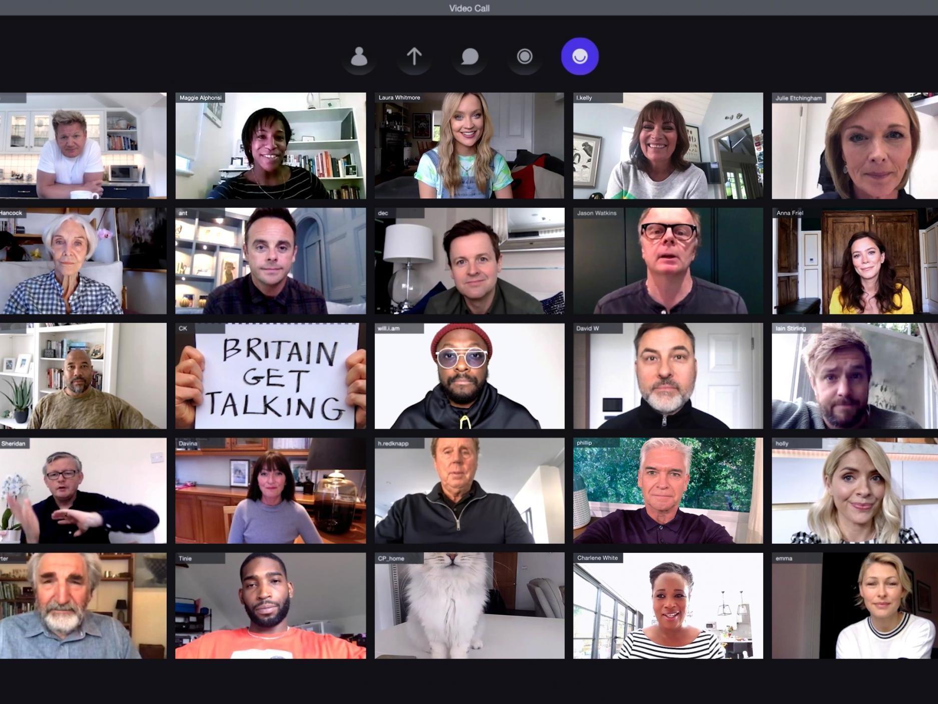 Celebrities came together via a video call to encourage people to reach out to others during lockdown (ITV)