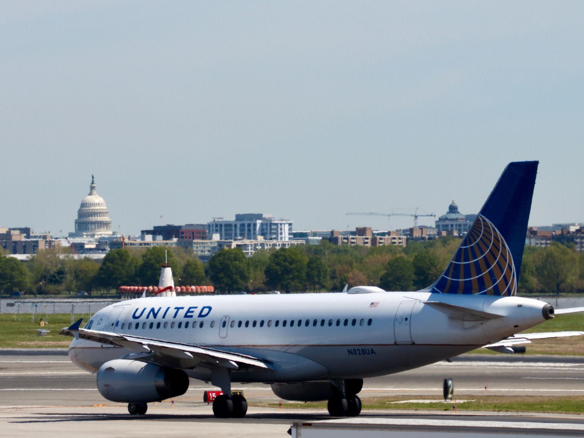 United Airlines plane at Ronald Reagan Washington National Airport in Virginia