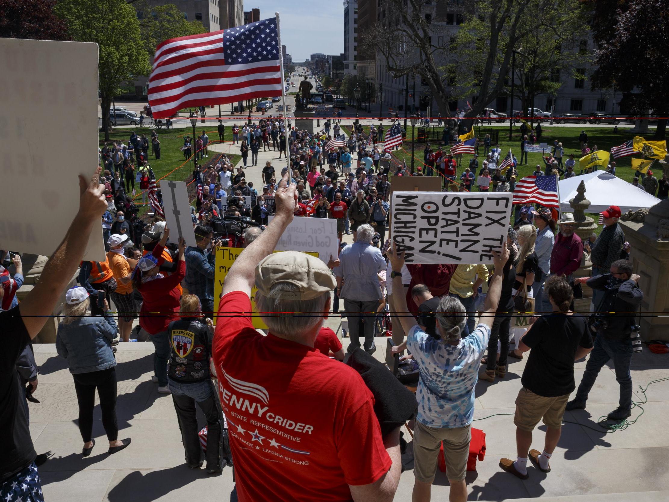 Some states have shown support for the end of lockdown, as seen in this anti-stay-at-home rally in Michigan which was held on Wednesday