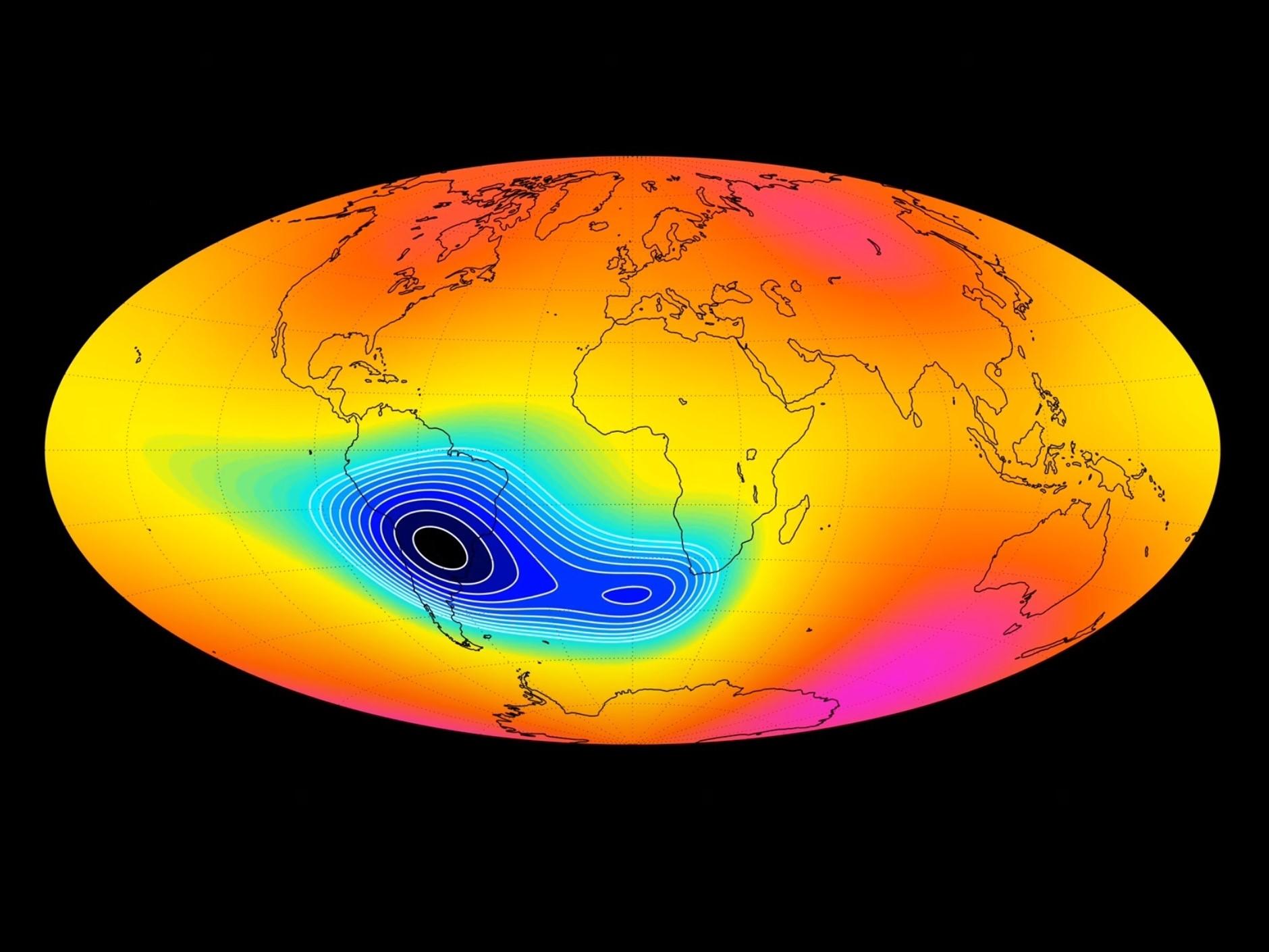 The South Atlantic Anomaly has been captured by the Swarm satellite constellation