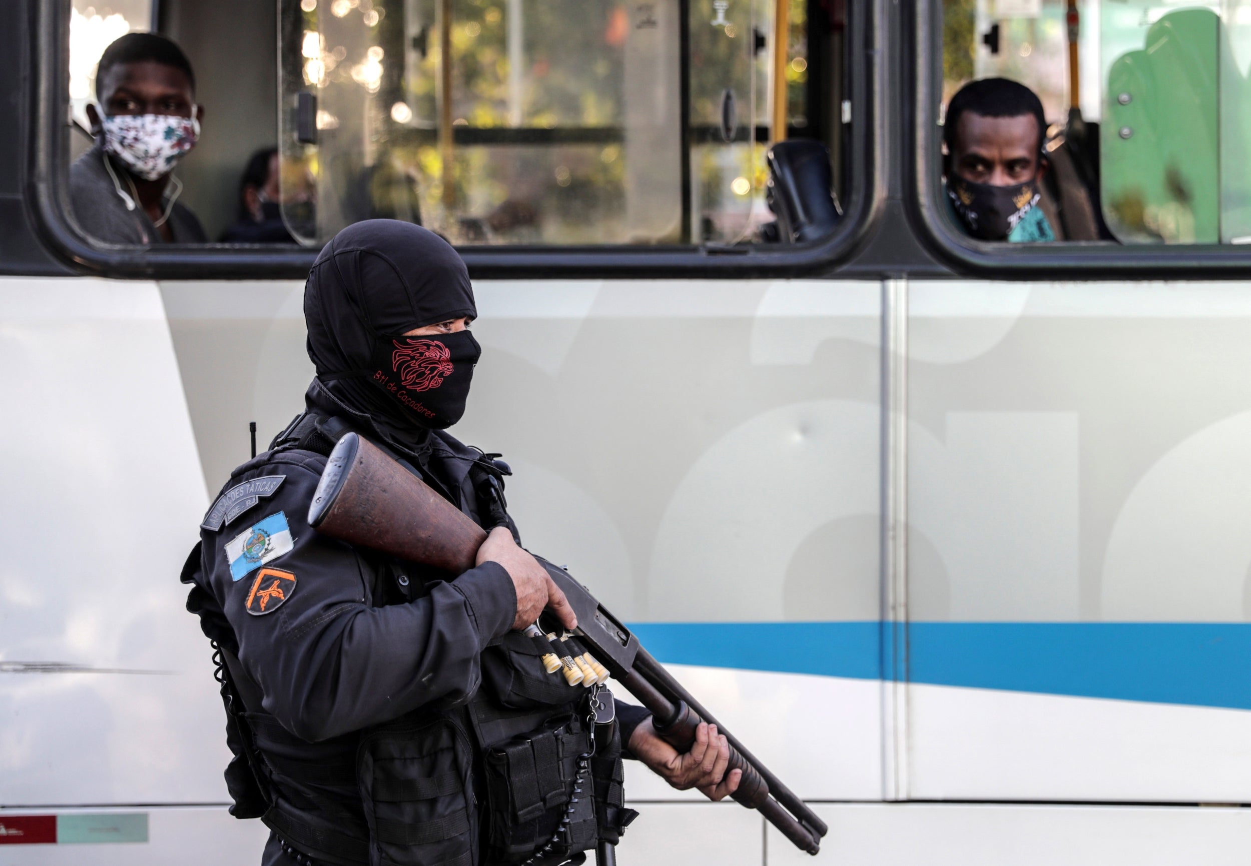 Armed police at the funeral of Joao Pedro Matos Pinto