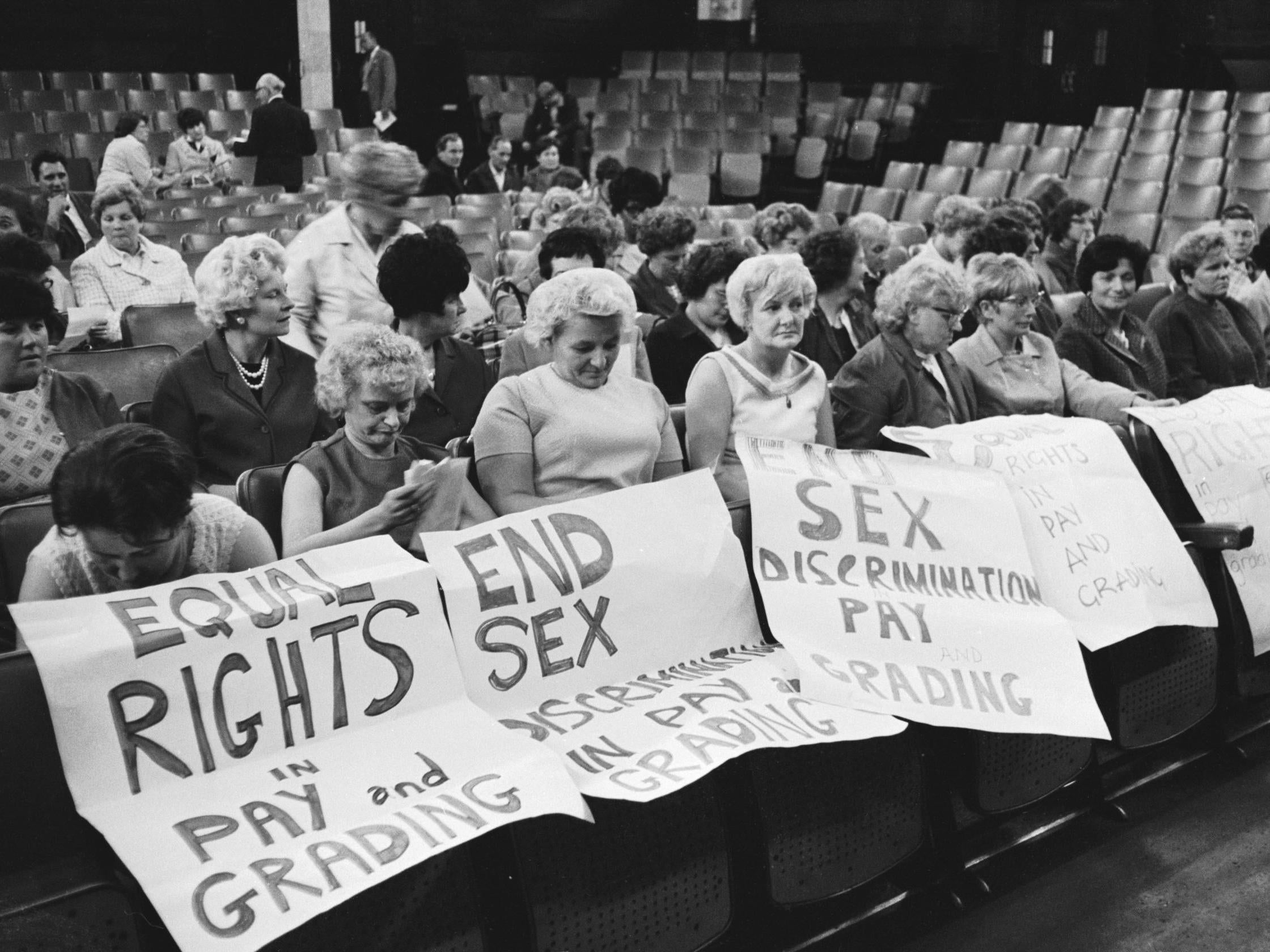 Striking female machinists from the Ford plant in Dagenham attend a women's conference on equal rights in industry at Friends House, Euston, 28th June 1968