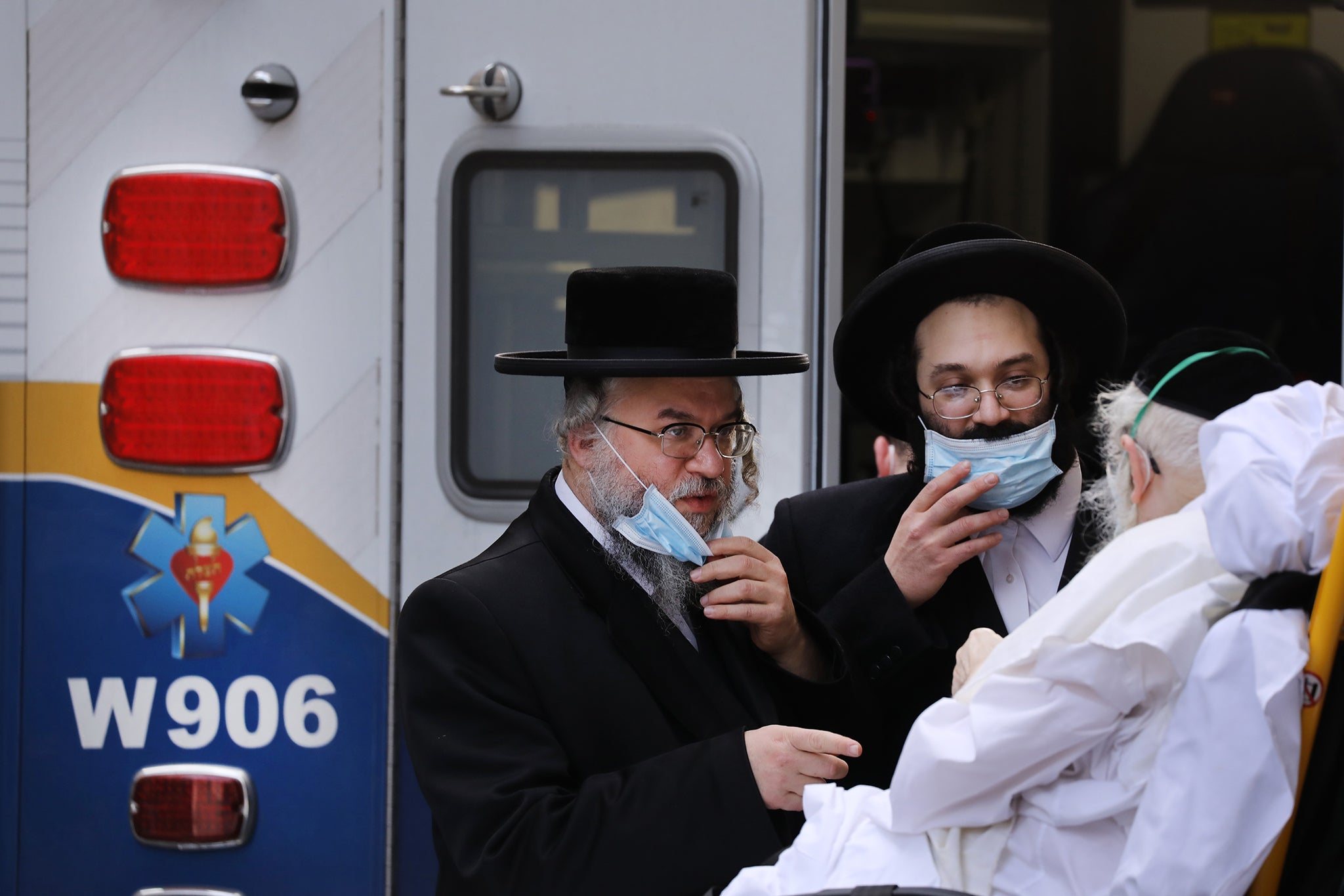An elderly Hasidic Jew is brought to Mount Sinai Hospital – most communities are serviced by a Jewish-run ambulance service that caters to their faith