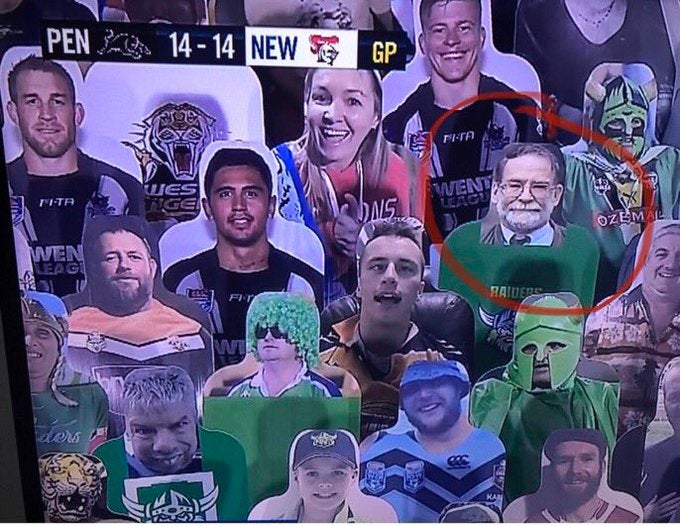 An image of British serial killer Dr Harold Shipman appeared at an NRL match last Friday