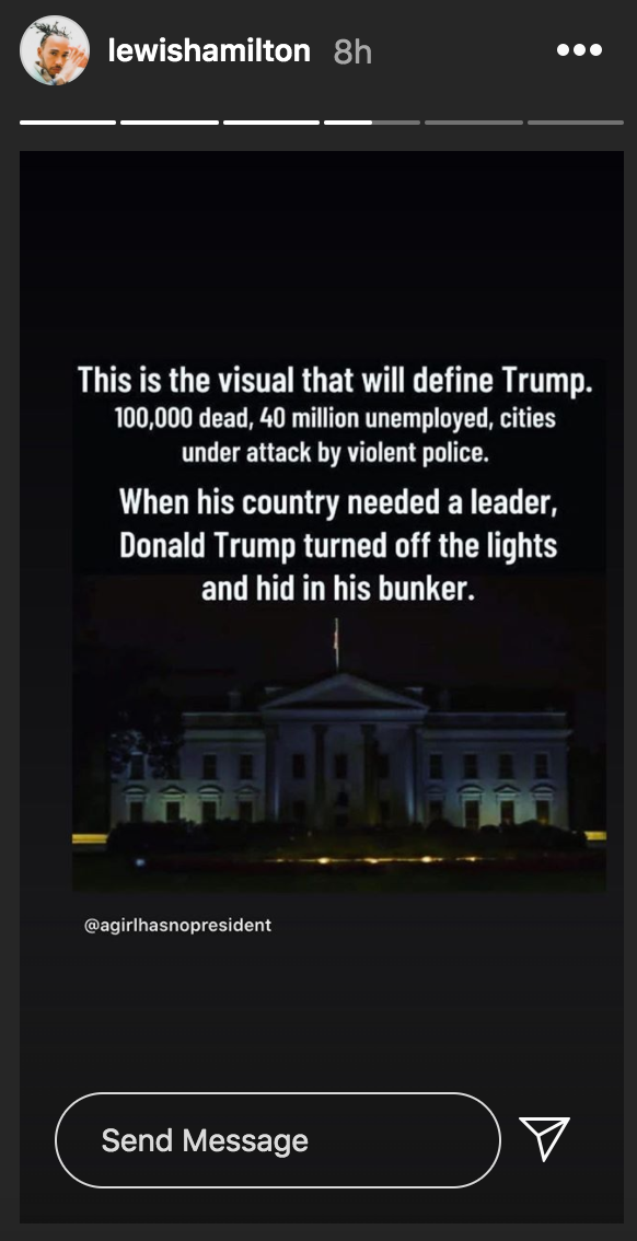 Lewis Hamilton hit out at Donald Trump on Instagram