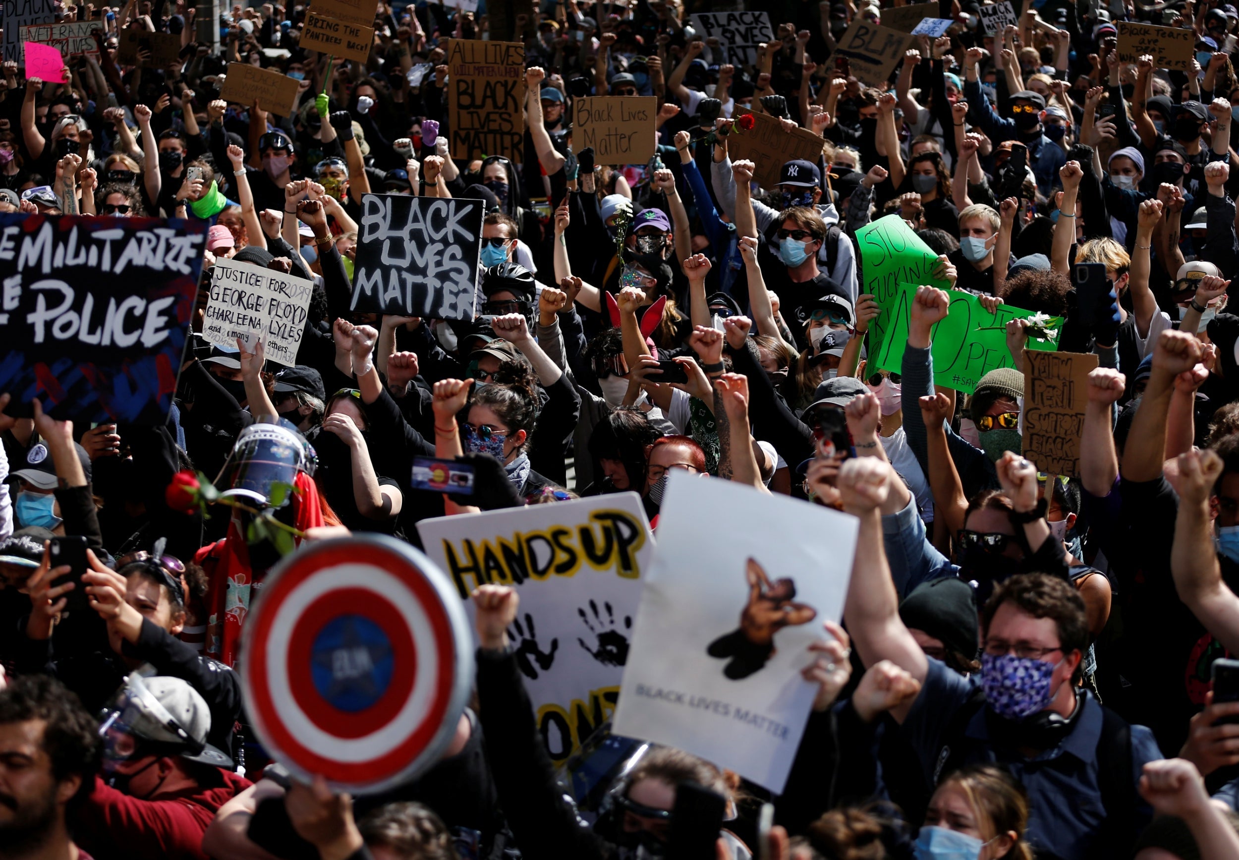 Thousands gather at Seattle City Hall to protest against the death in Minneapolis police custody of George Floyd