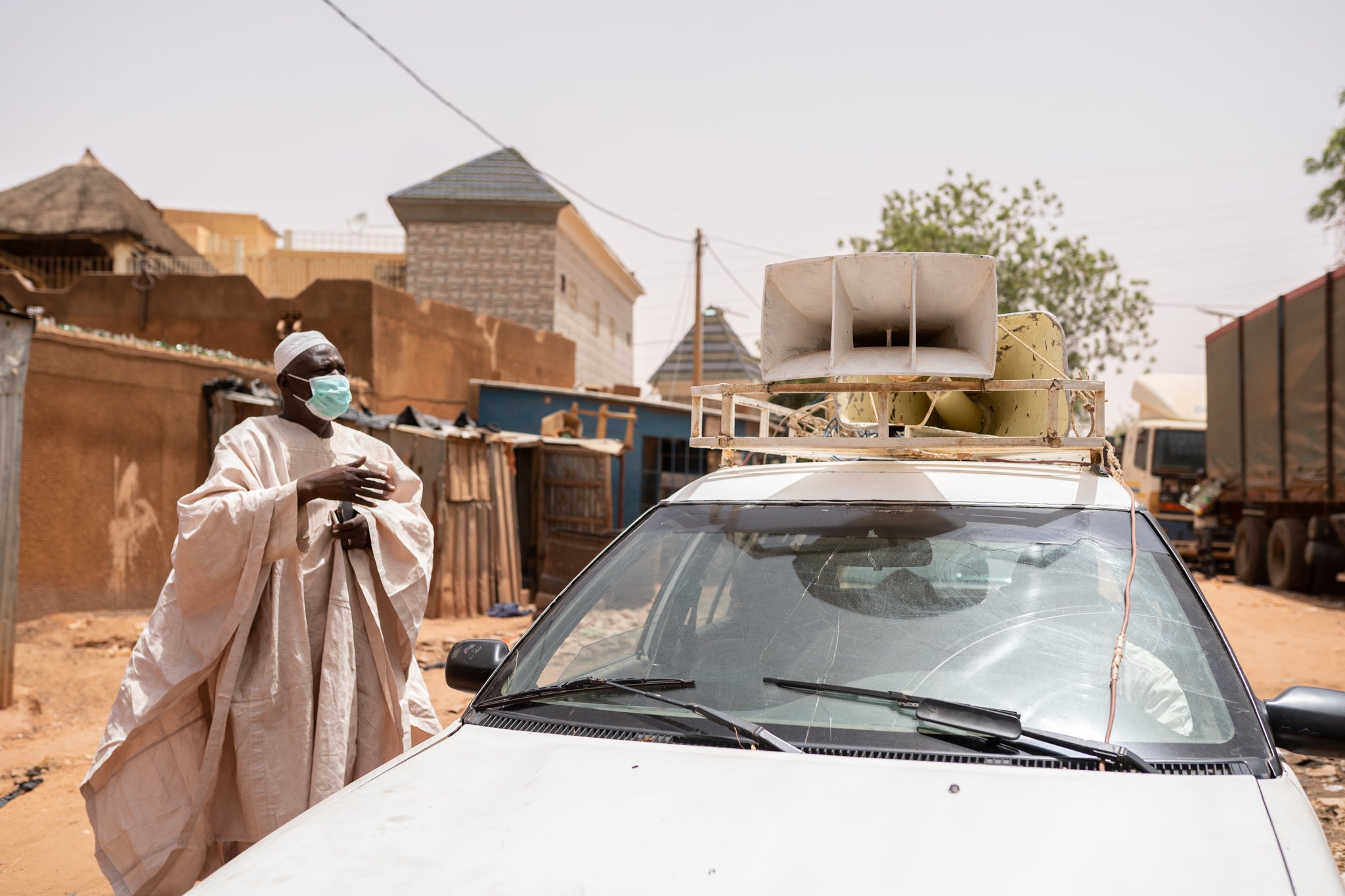 Yayé Modi is one of the neighbourhood chiefs who participates in the awareness campaigns in Niamey, Niger, where community leaders use radio, mosque speakers, town criers and vehicles equipped with speakers to spread messages about Covid-19