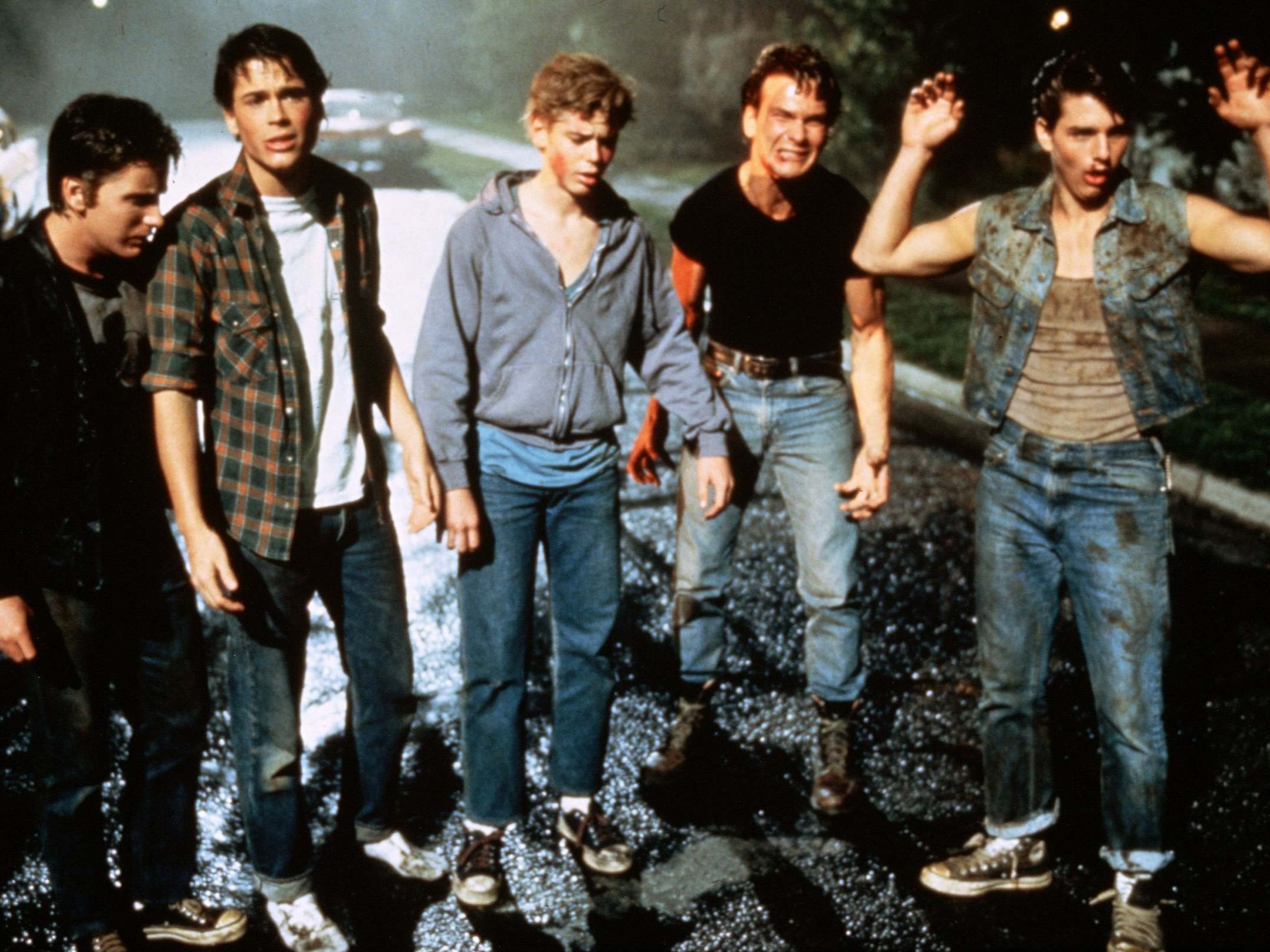 Coppola’s cast included (from left) Emilio Estevez, Rob Lowe, C Thomas Howell, Patrick Swayze and Tom Cruise (Rex)