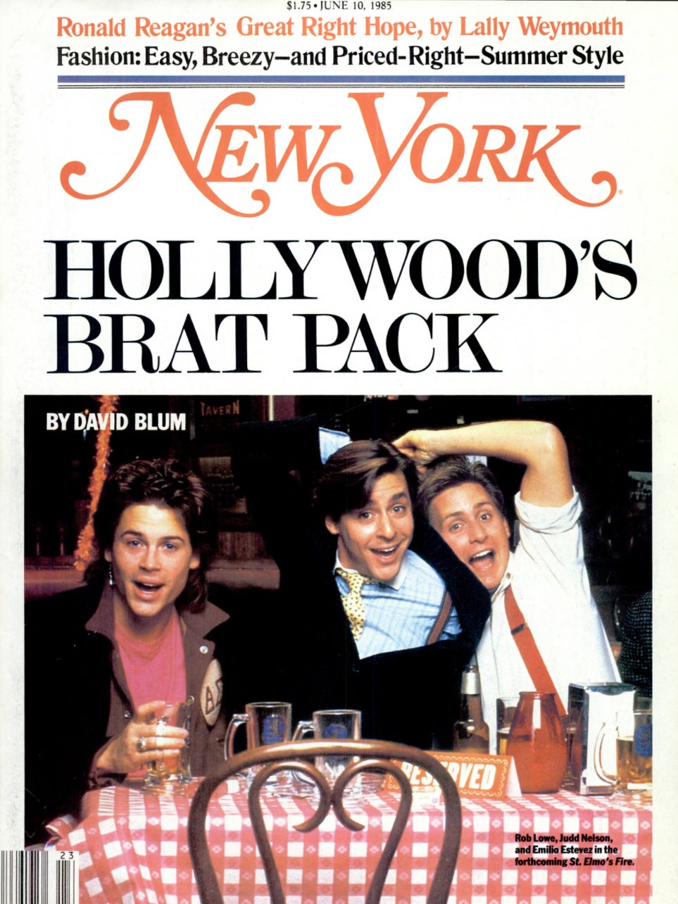 Rob Lowe, Judd Nelson and Emilio Estevez on the infamous 'Brat Pack' cover of New York Magazine