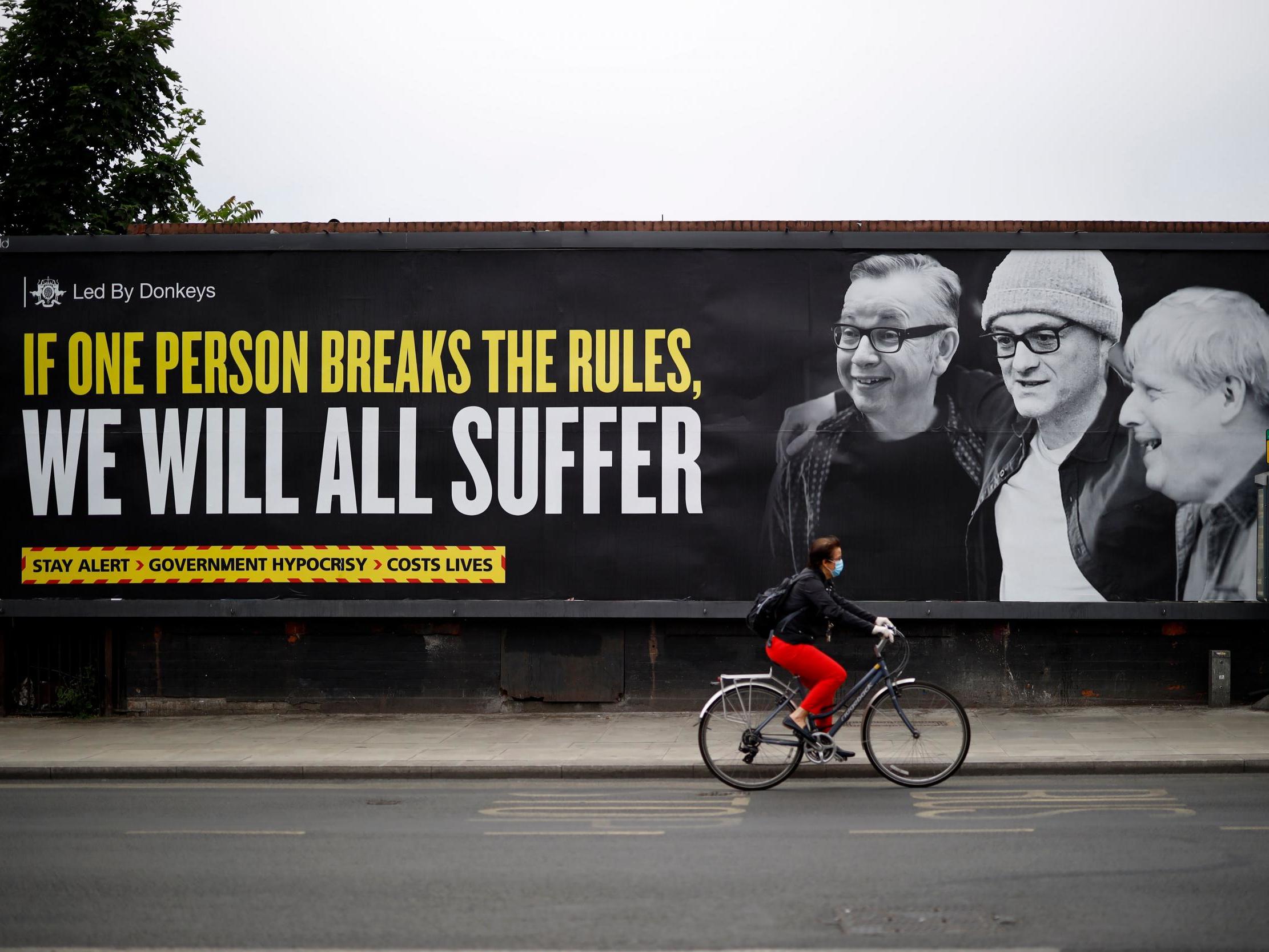 A billboard message posted by political campaign group Led By Donkeys in northwest London