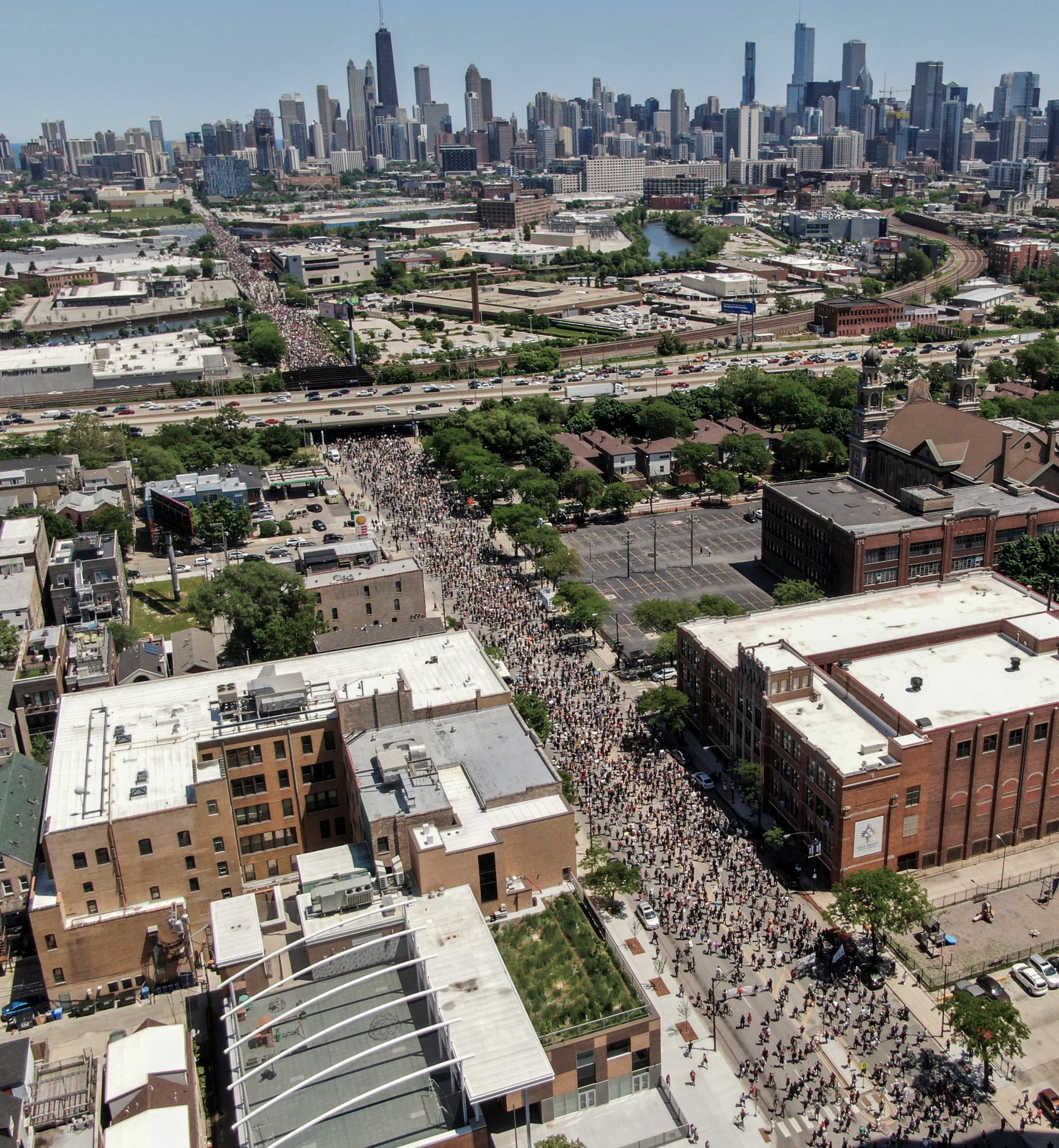 People marching in Chicago on Saturday