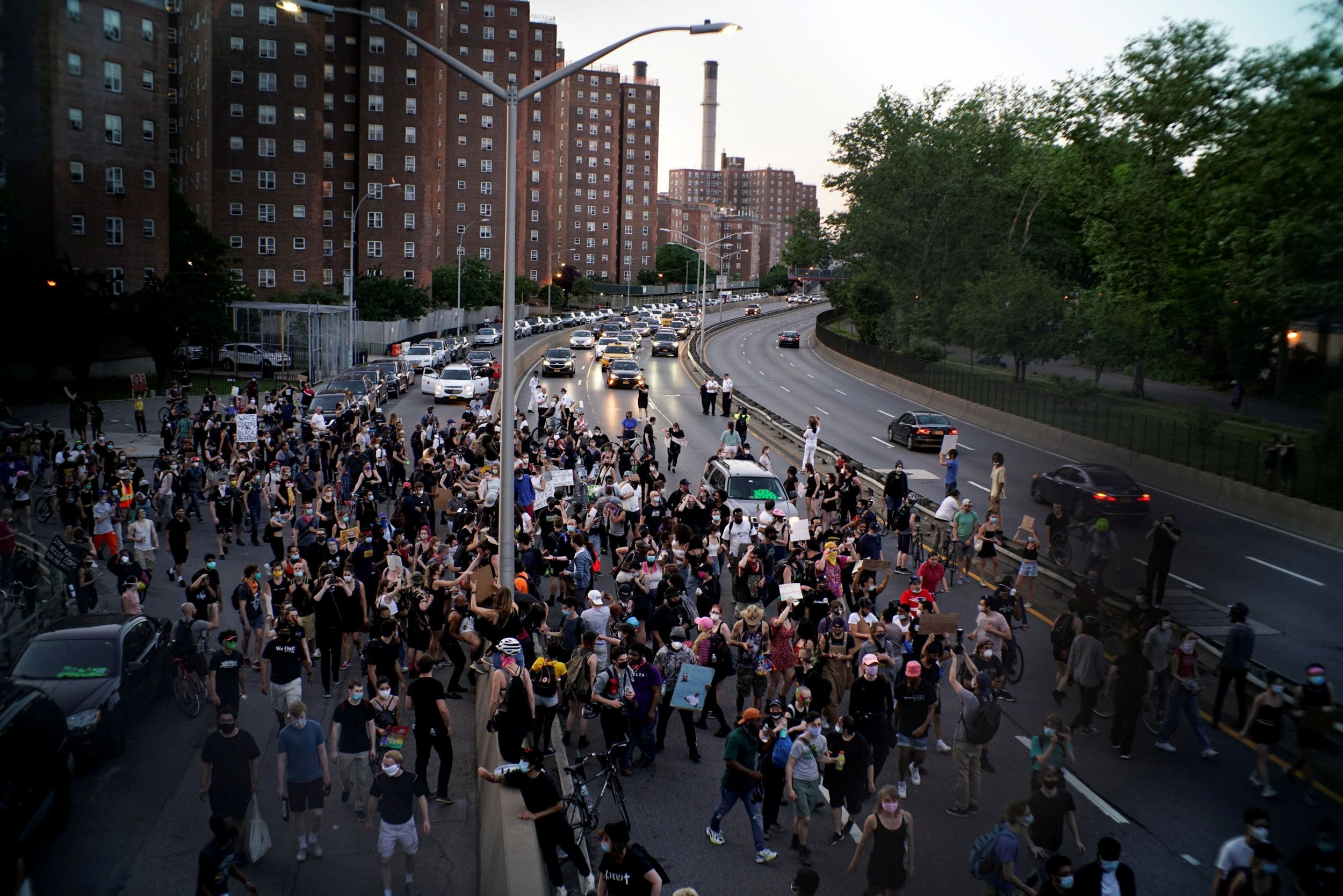 Demonstrators try to block a freeway during a protest against the death in Minneapolis police custody of George Floyd, in the Manhattan borough of New York City, New York