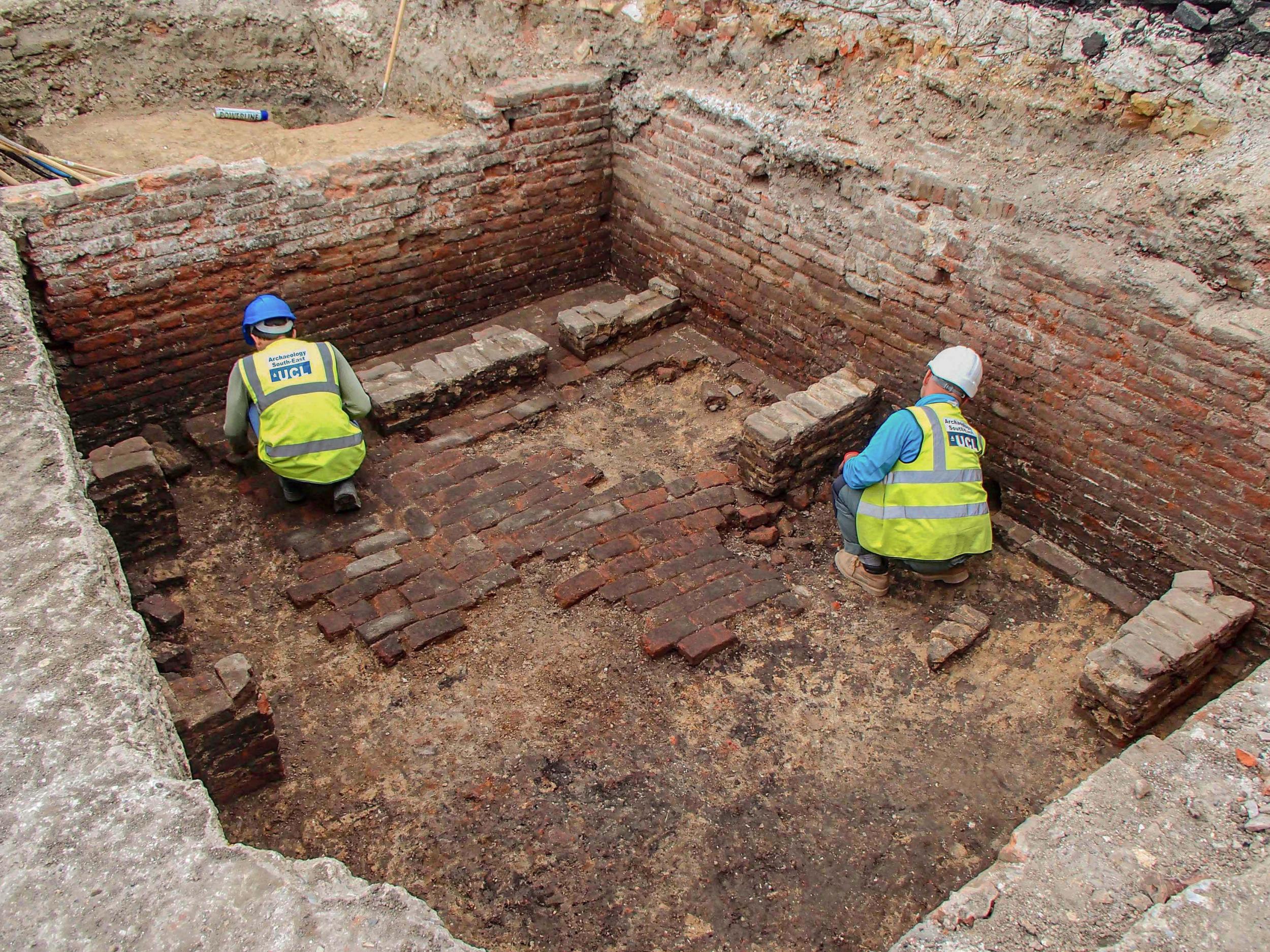 Archaeologists working inside the brick-lined beer cellar of the theatre, they even found the taps from some of the 17th-century kegs